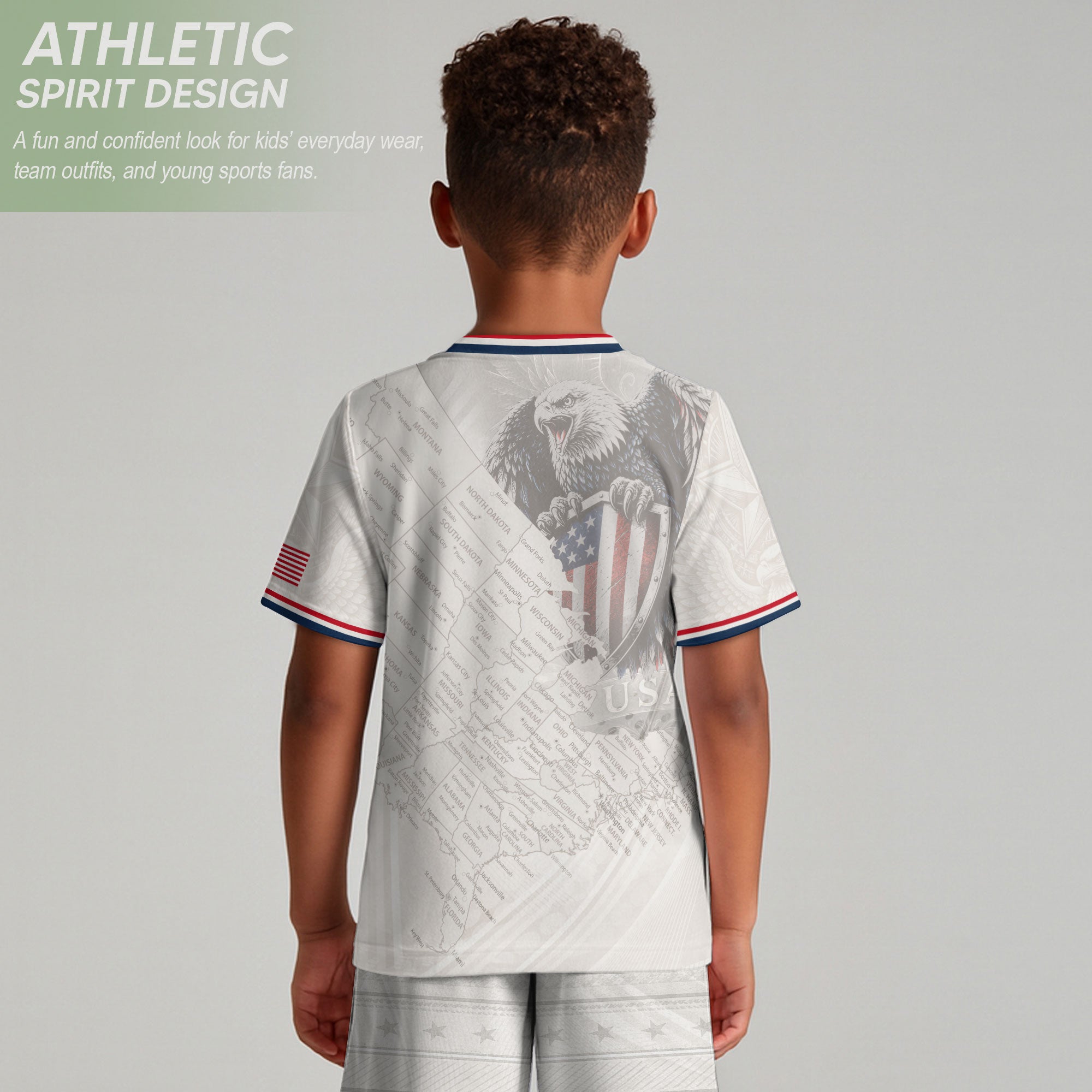 USA Kids Soccer Jersey Set White Eagle Patriotic Youth Football Outfit Kit