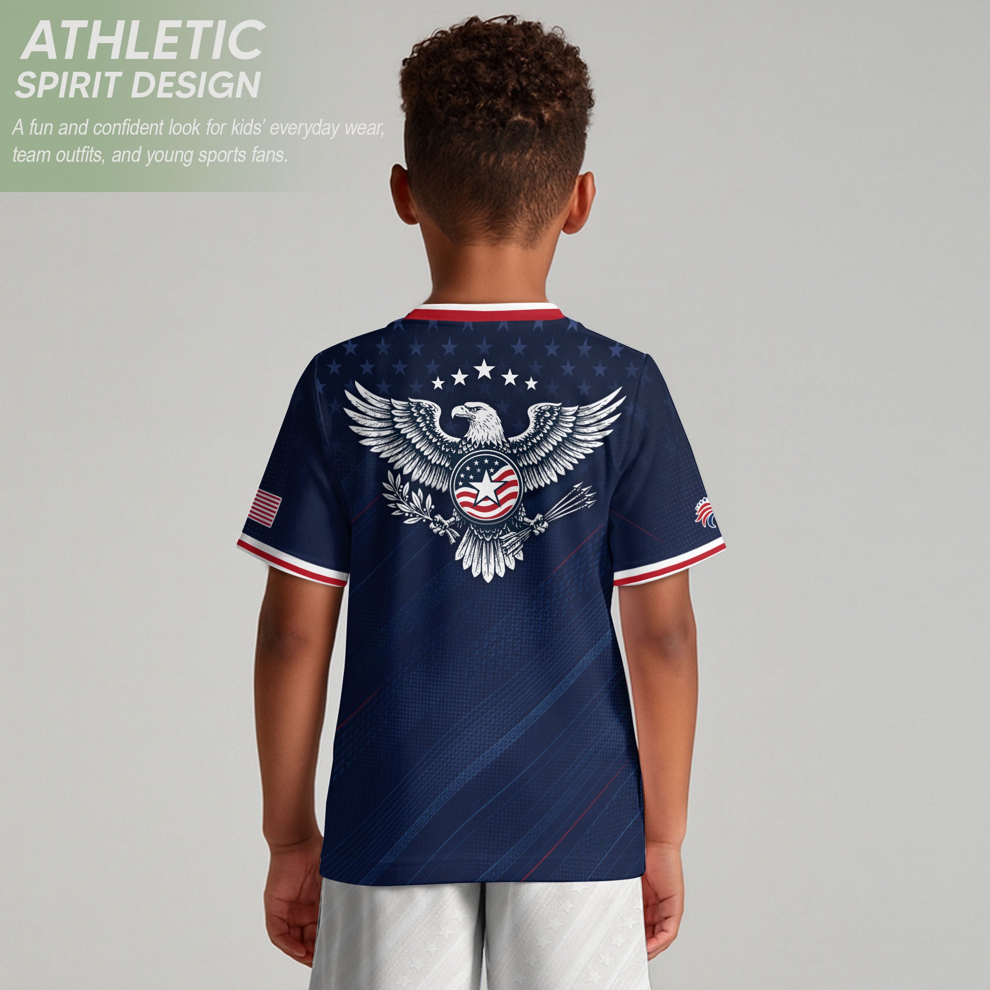 USA Kids Soccer Jersey Set Navy Blue Eagle Shield Youth Football Kit
