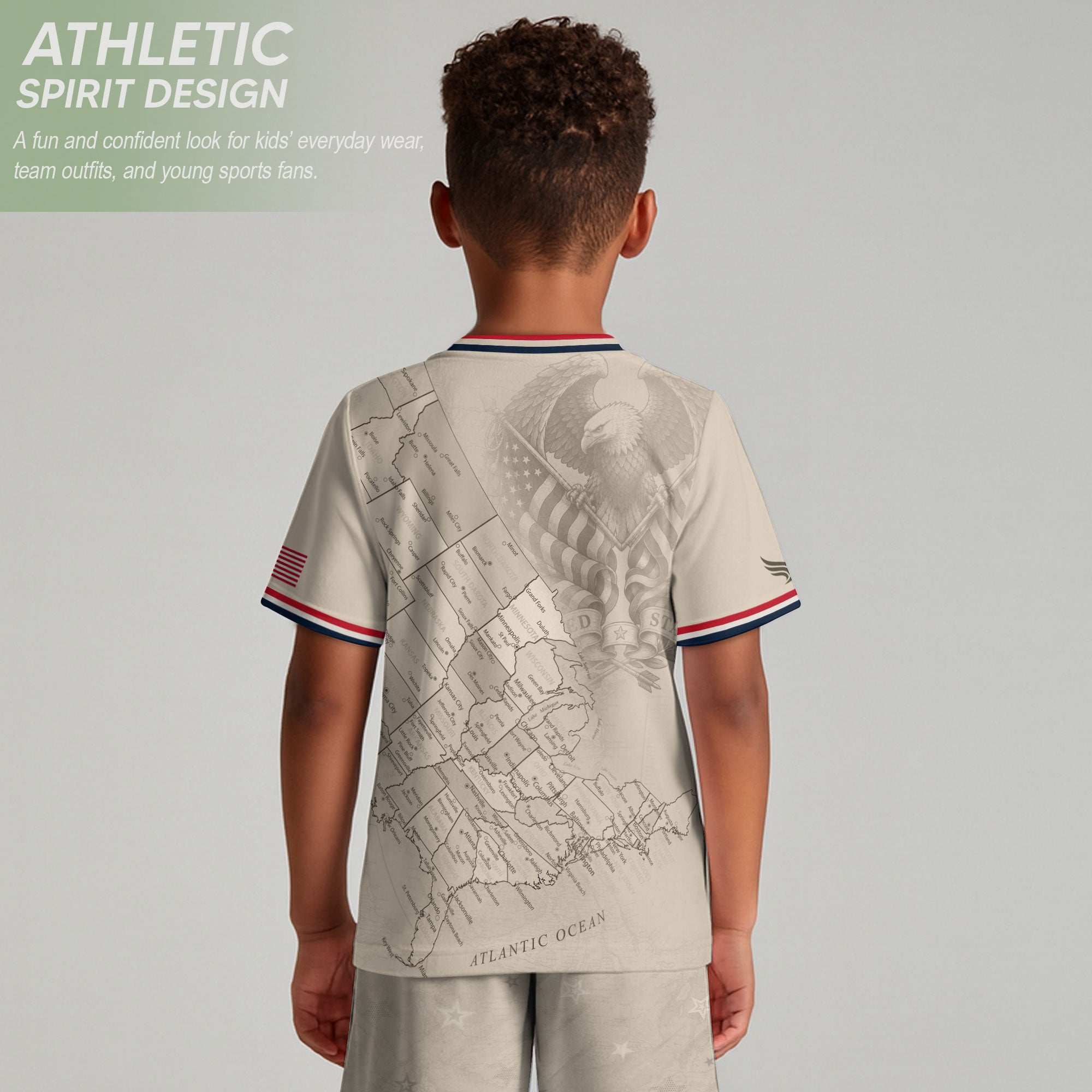 USA Kids Soccer Jersey Set Off White Map Graphic Youth Football Kit
