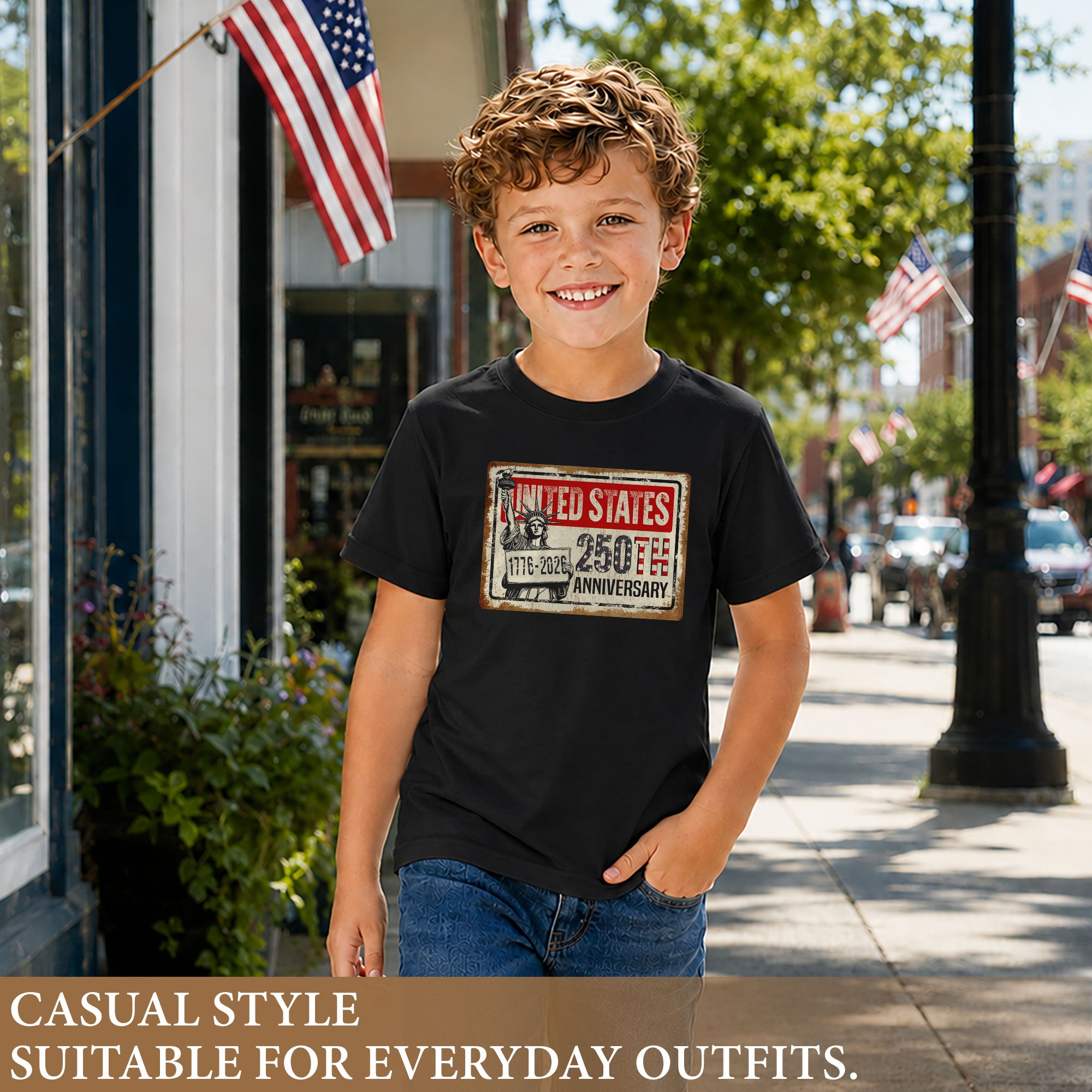 Kids United States 250th Anniversary T-Shirt 1776–2026 Patriotic Freedom Youth Tee