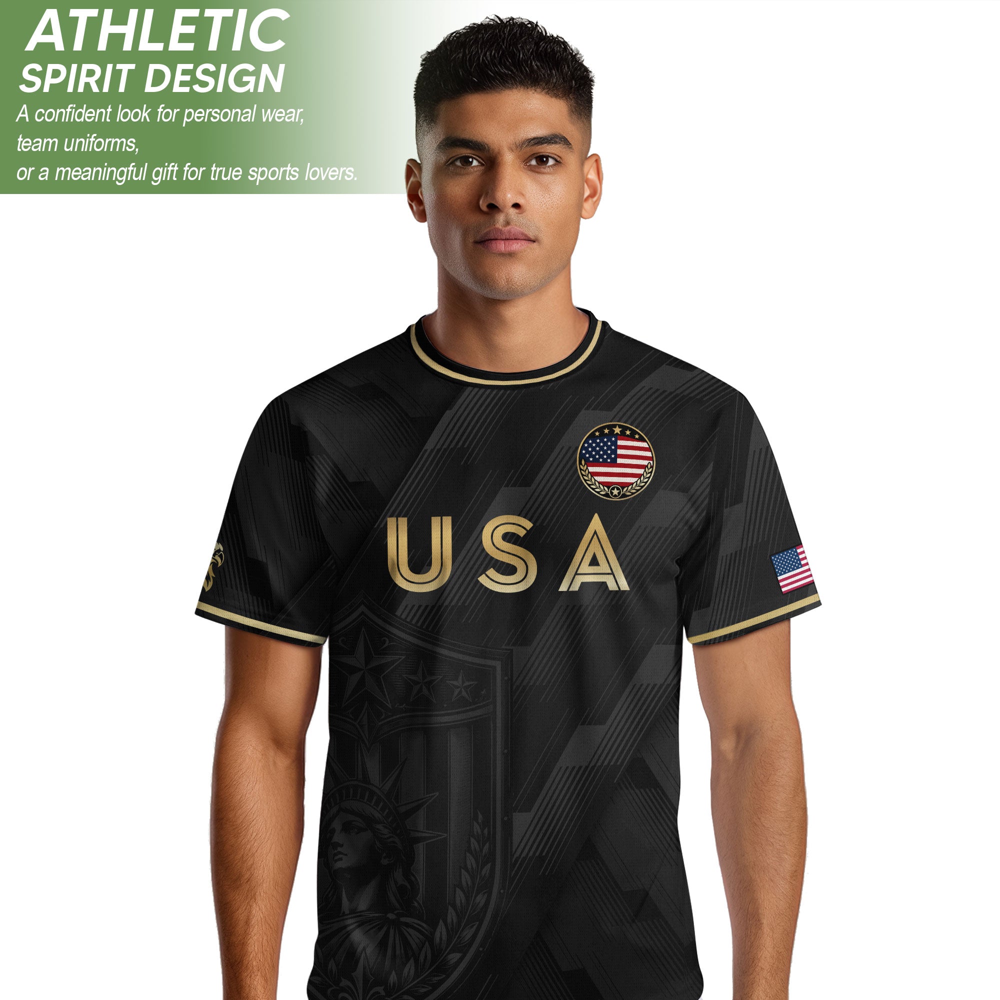 Black Adult Soccer Jersey Gold Style Iconic USA Eagle Graphic Team Training Shirt
