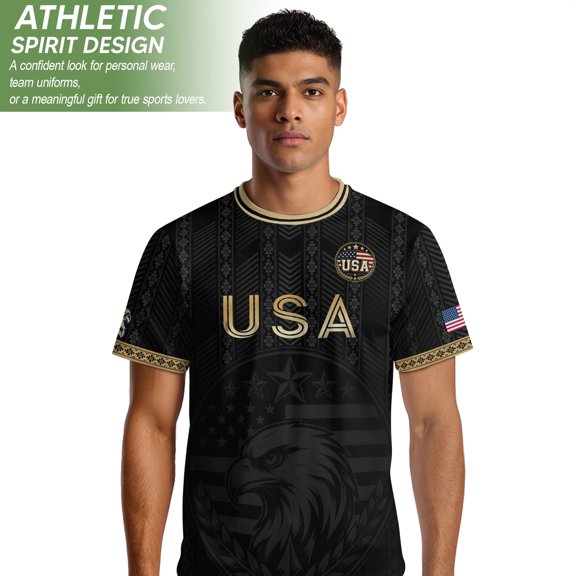 Elite Black Adult Soccer Jersey Edition Eagle Emblem Patriotic Athletic Sport Top