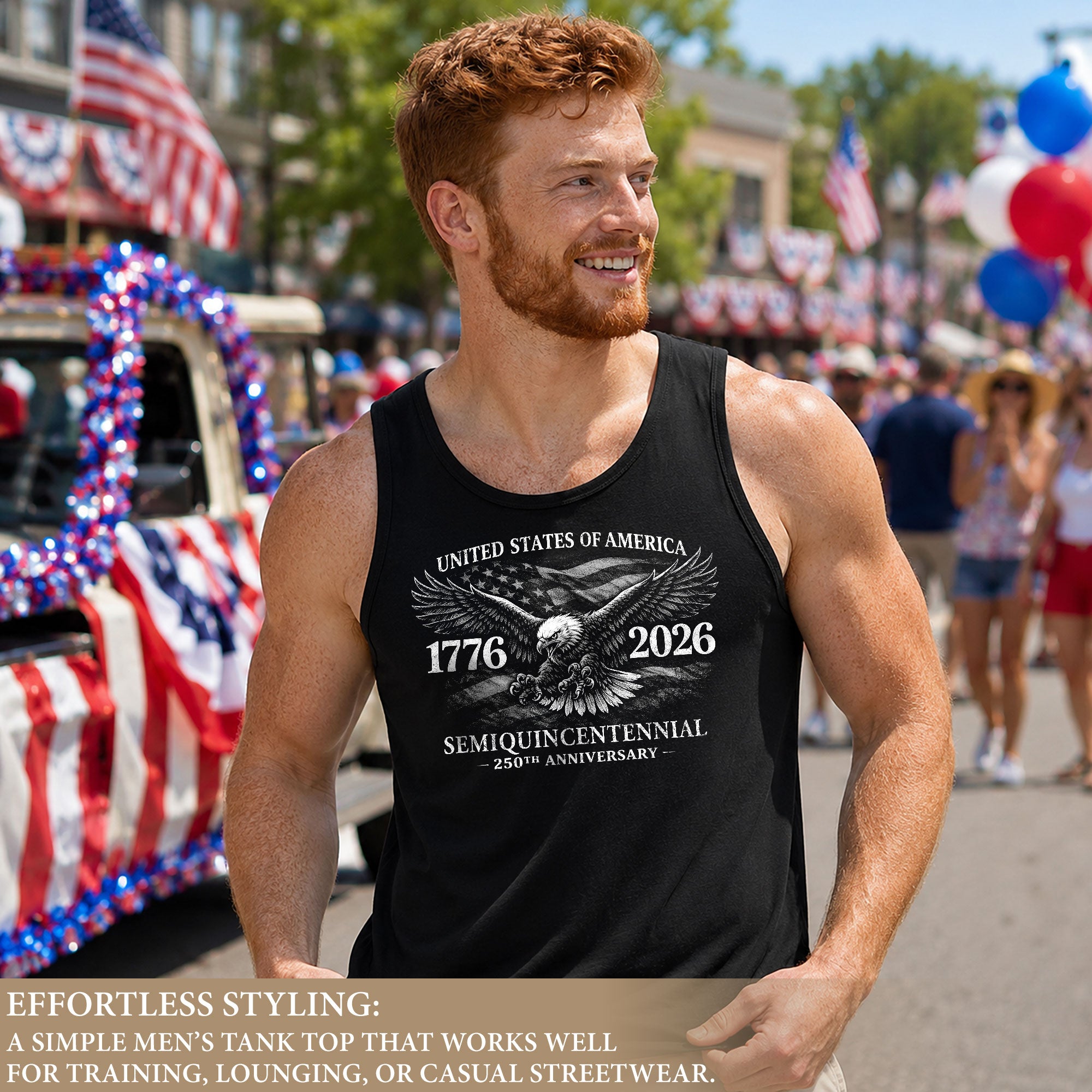 Independence 1776-2026 Mens Tank Top Patriotic 250th Anniversary Flag Tee