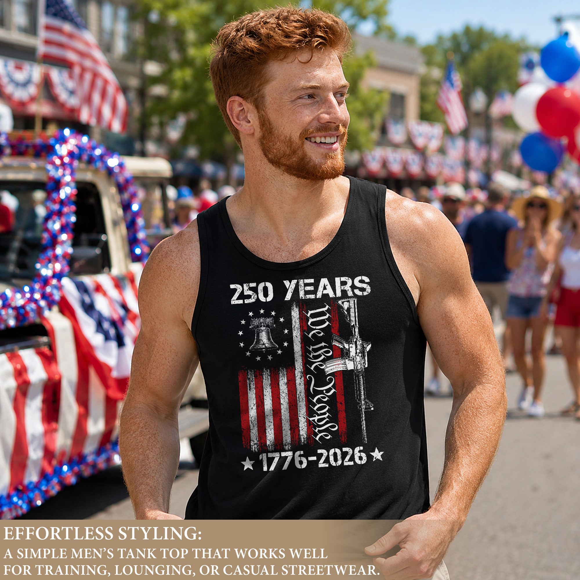 America Mens Tank Top 1776-2026 Patriotic 2nd Amendment Rights We The People