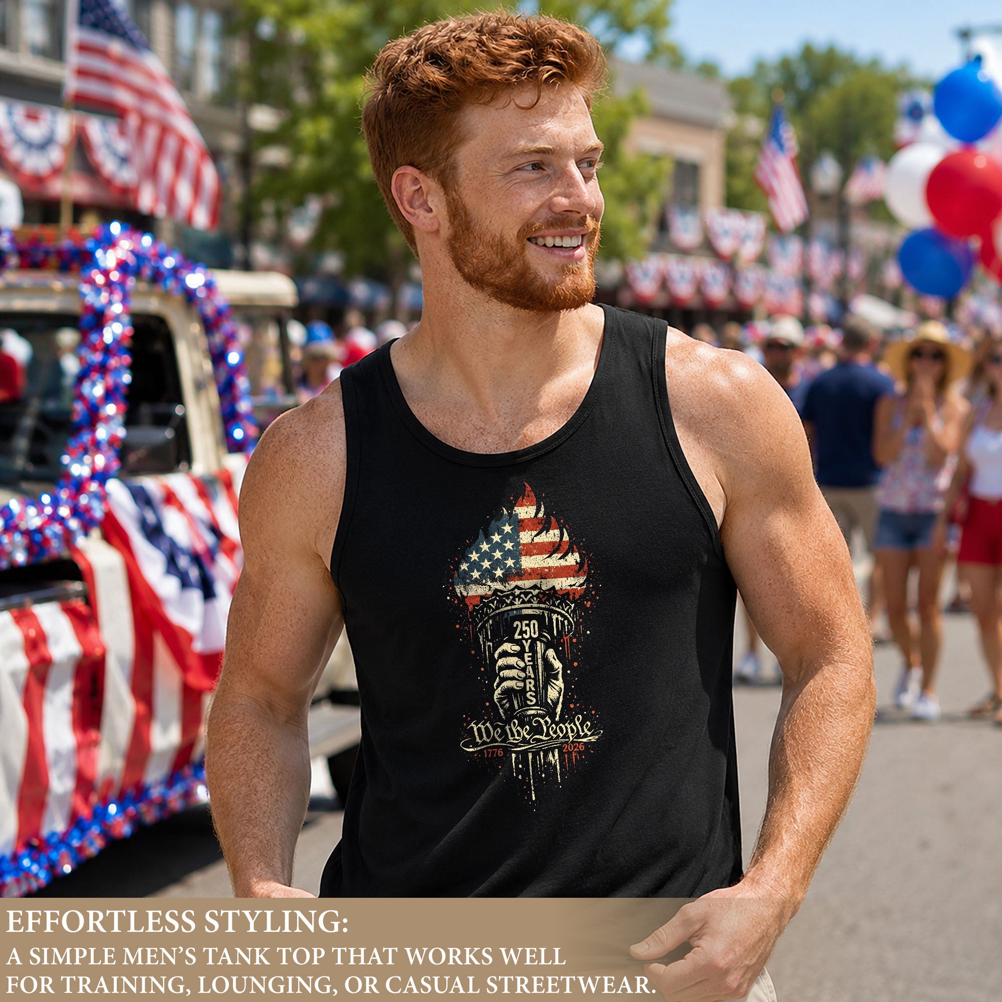 US Mens Tank Top 1776-2026 Patriotic 250 Years Vintage American Flag Torch