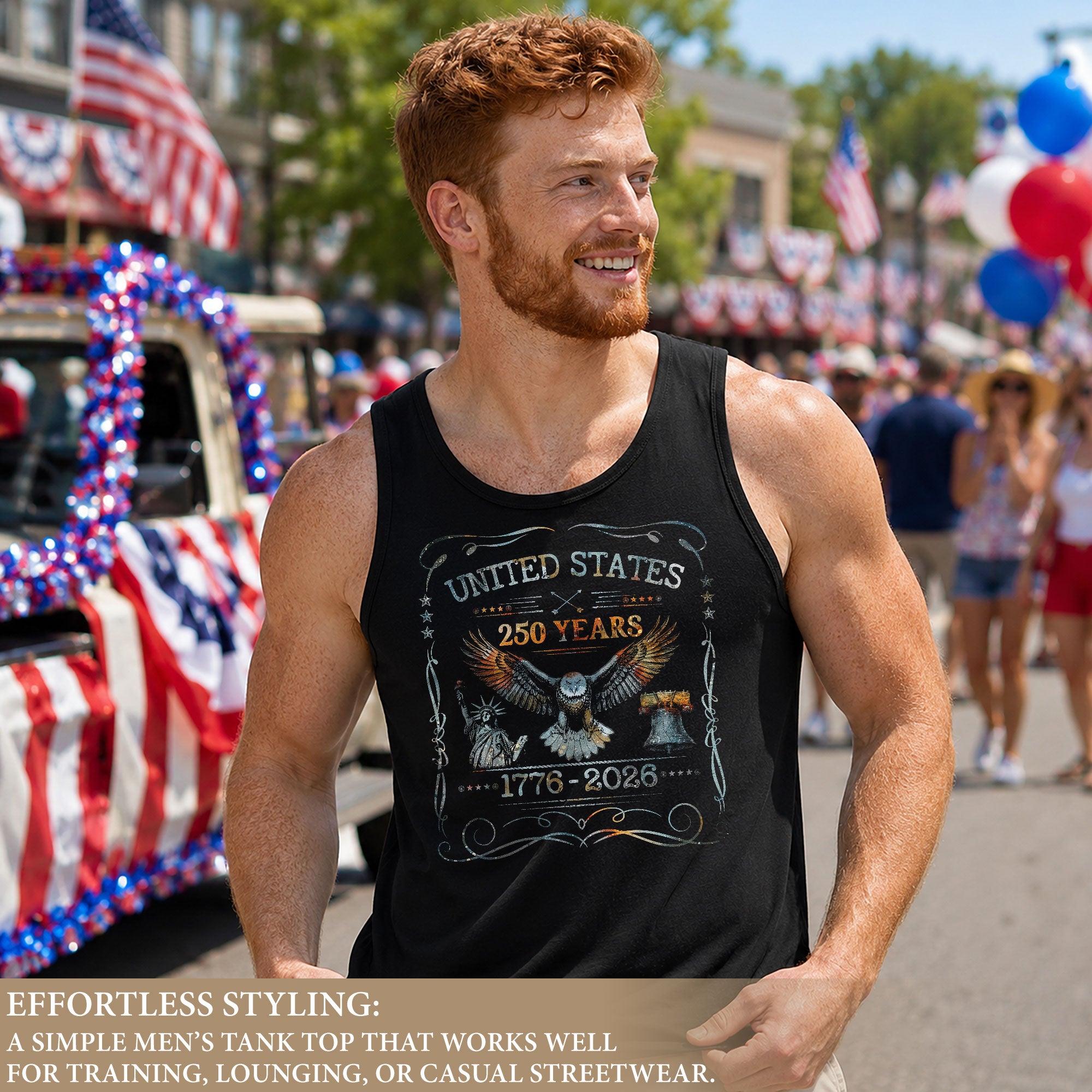 USA 1776-2026 Mens Tank Top Patriotic 250 Years Vintage Ornate Frame Eagle