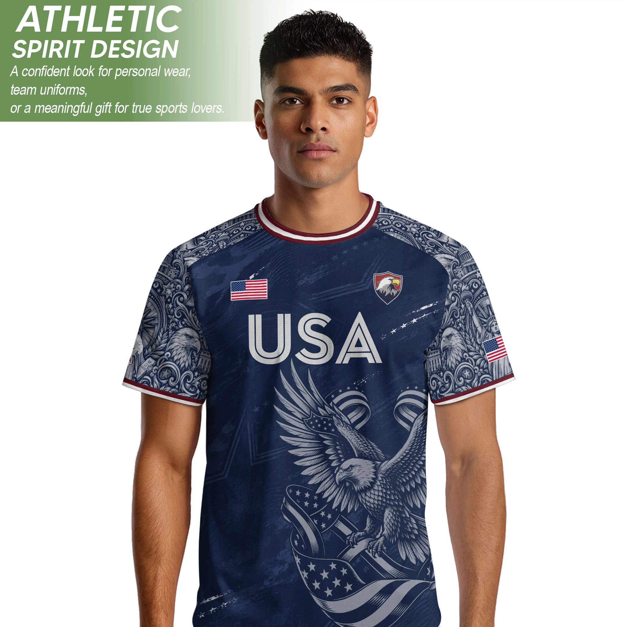 Patriotic Landmark Print USA Soccer Jersey Adult Navy United States Fan Shirt Men