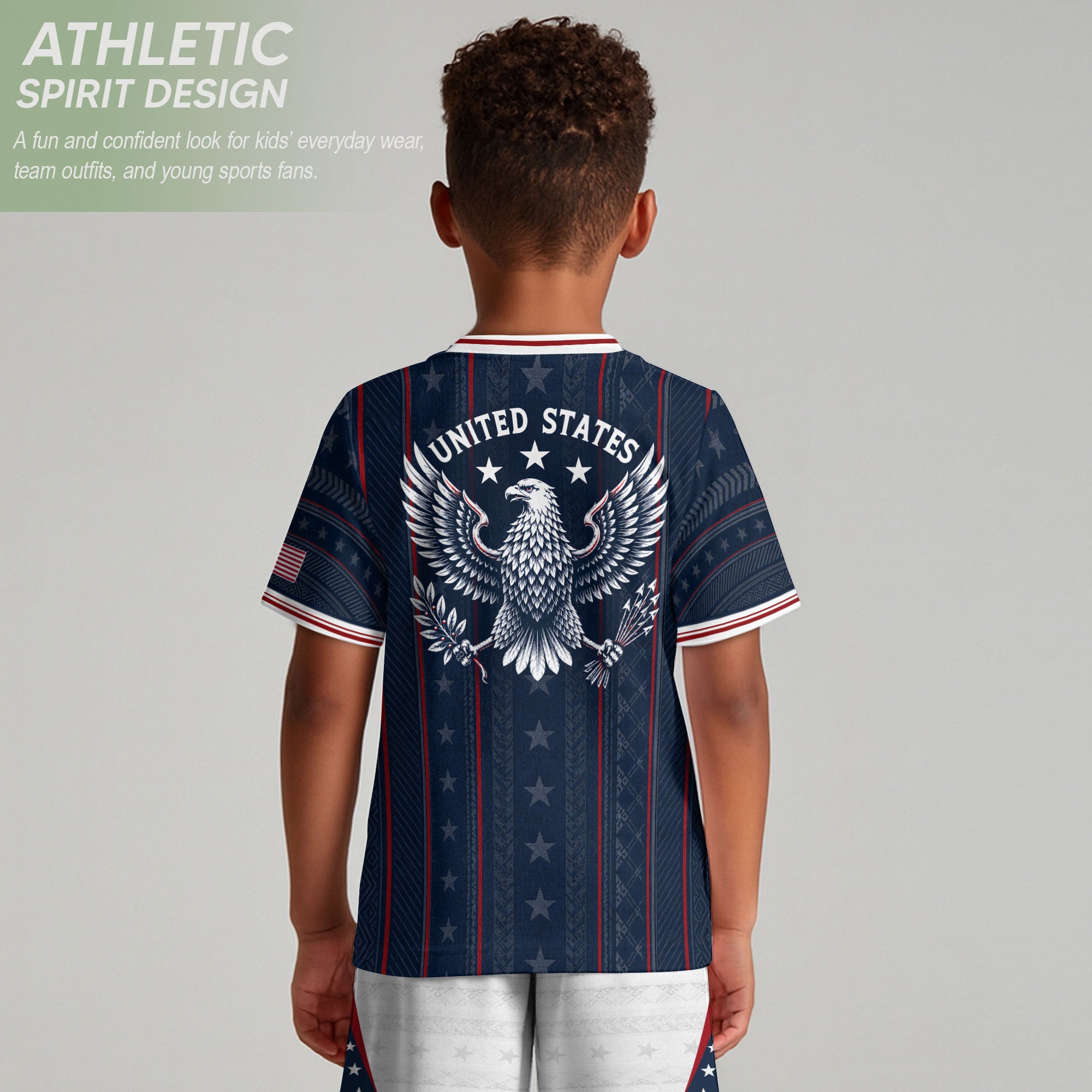 USA Kids Soccer Jersey Set Navy Blue White Striped Youth Football Kit