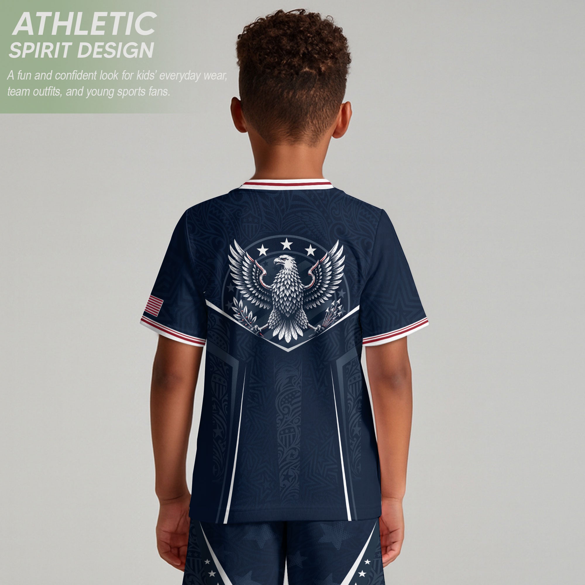 USA Kids Soccer Jersey Set Navy Blue Eagle Shield Youth Sports Kit