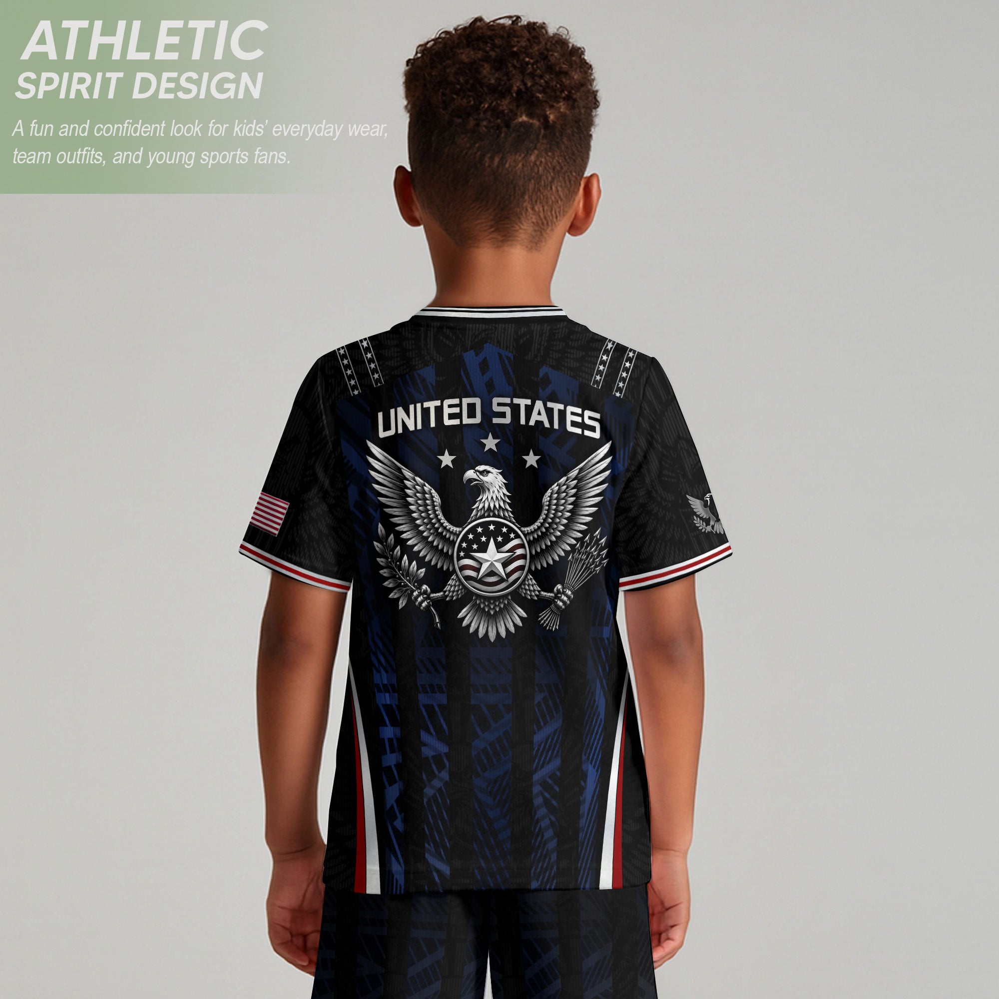 USA Kids Soccer Jersey Set Black Navy Eagle Crest Youth Football Kit