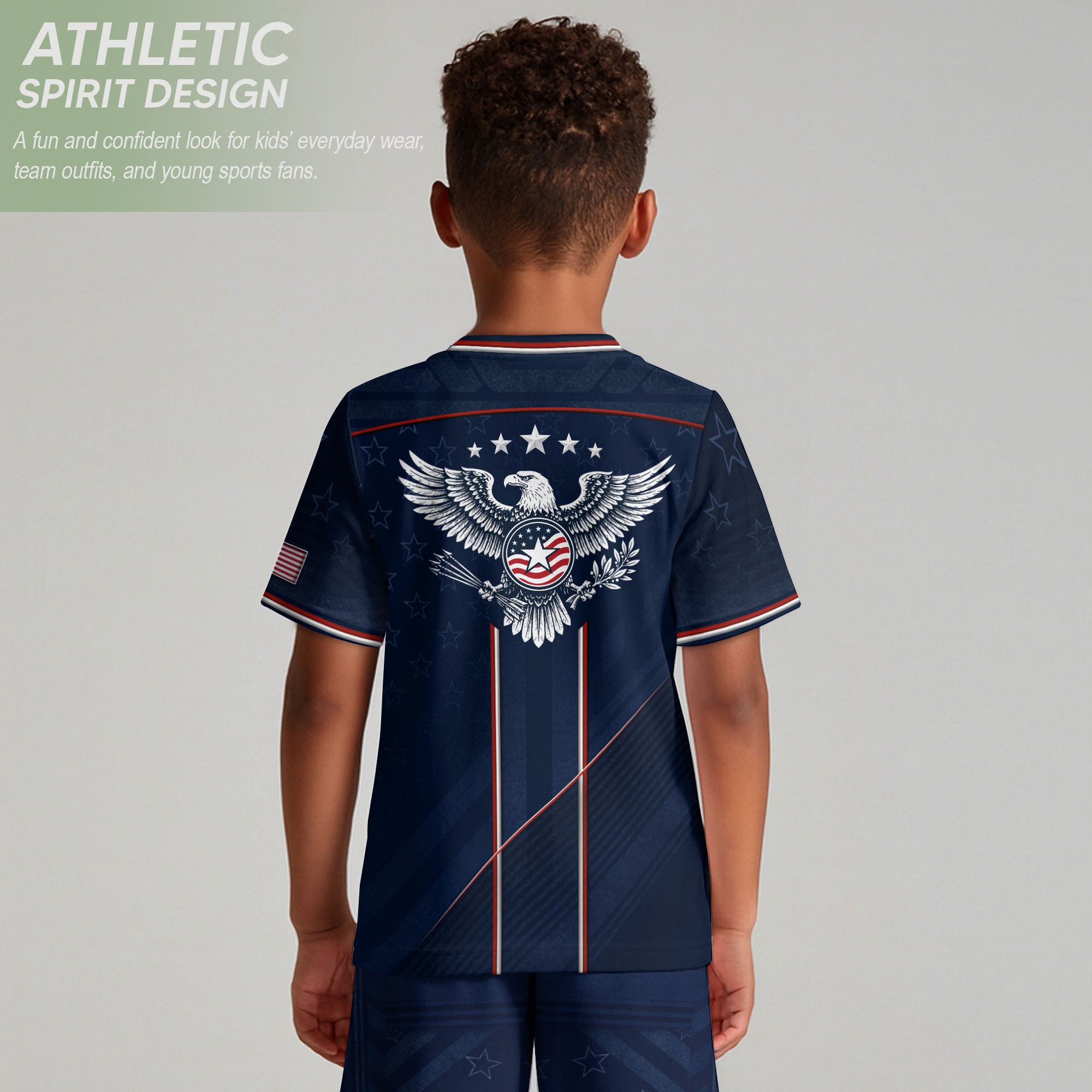USA Kids Soccer Jersey Set Navy Blue Red Line Youth Football Outfit