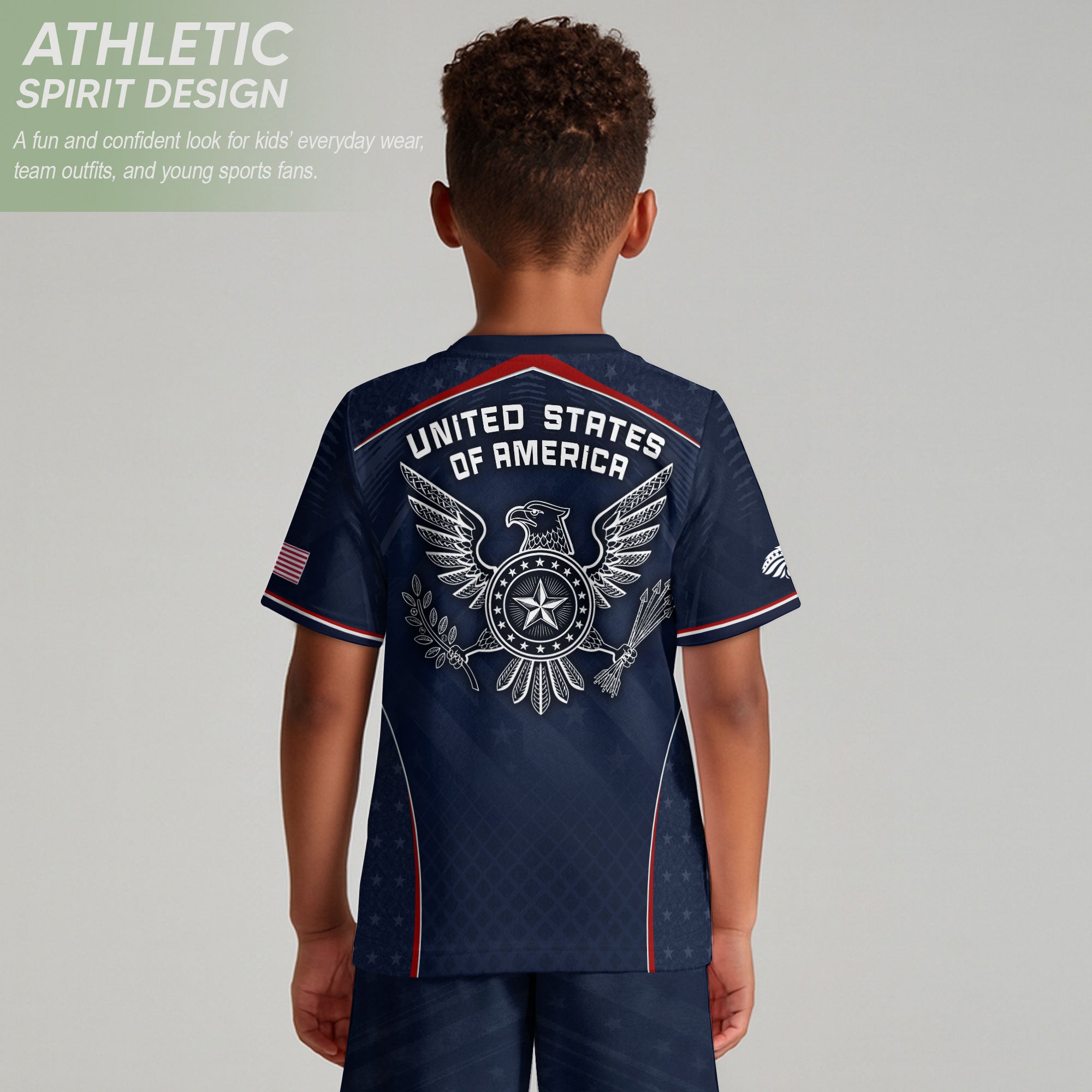USA Kids Soccer Jersey Set Navy Blue Chest Stripe Youth Football Kit