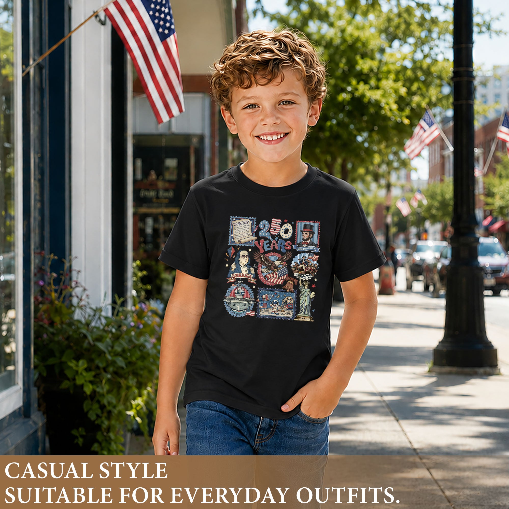 Kids Shirt 1776-2026 250th Anniversary Patriotic United States History Educational Tee
