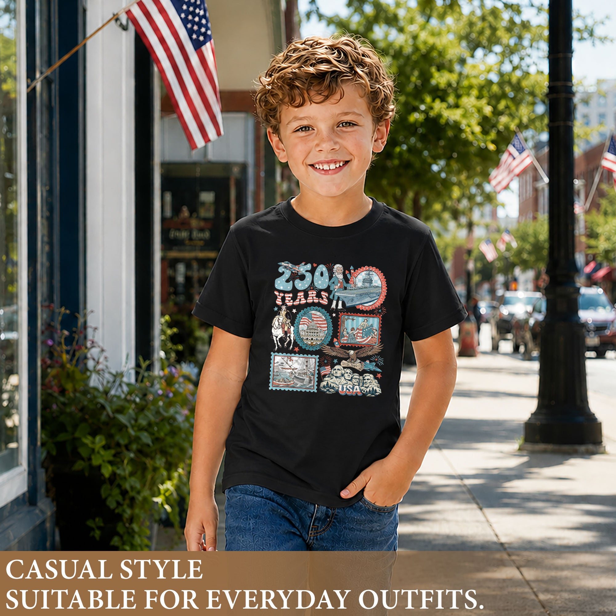 Kids T Shirt 1776-2026 Patriotic 250 Years History Mount Rushmore Independence Day Tee