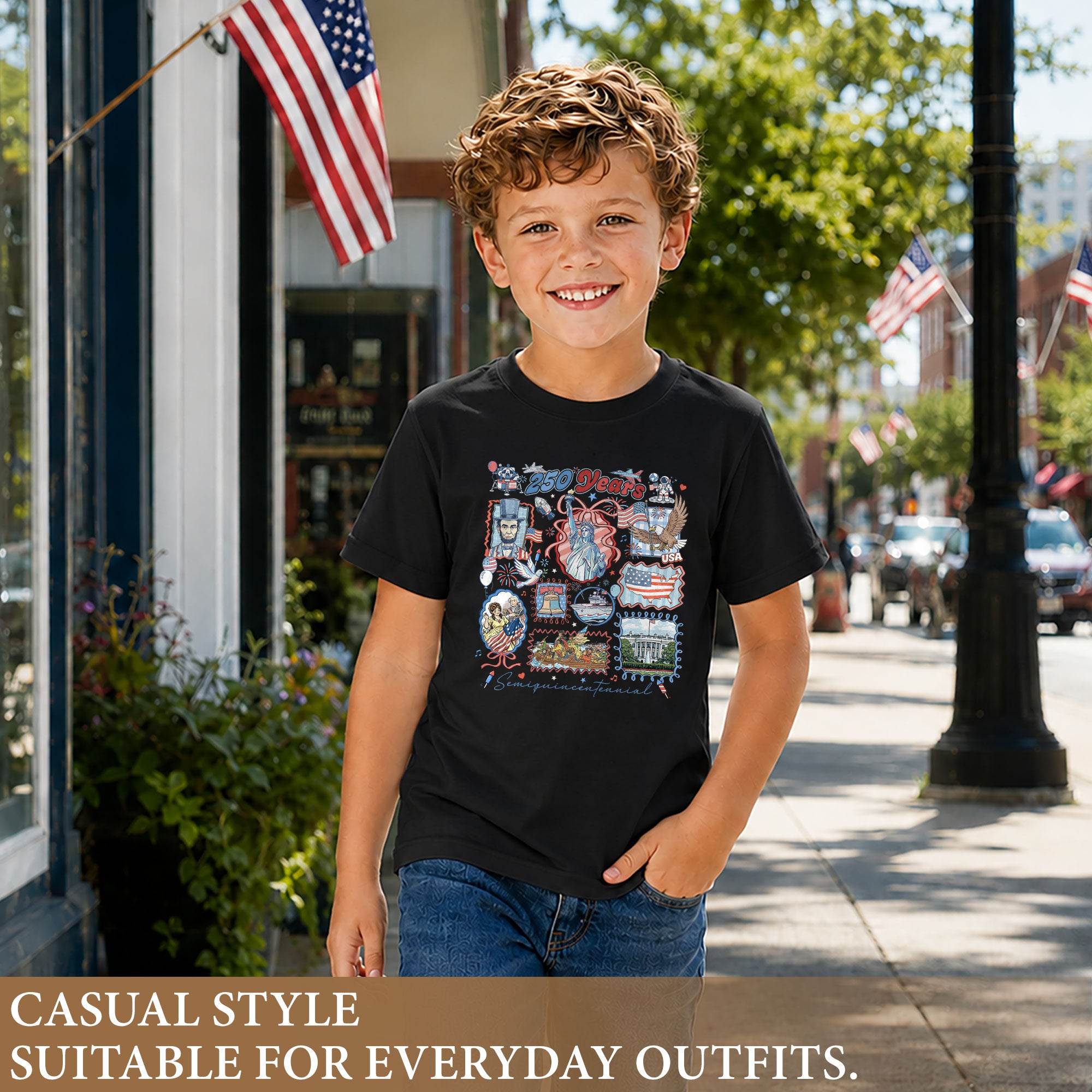 Kids T Shirt 1776-2026 Patriotic 250 Years History White House Independence Day Tee