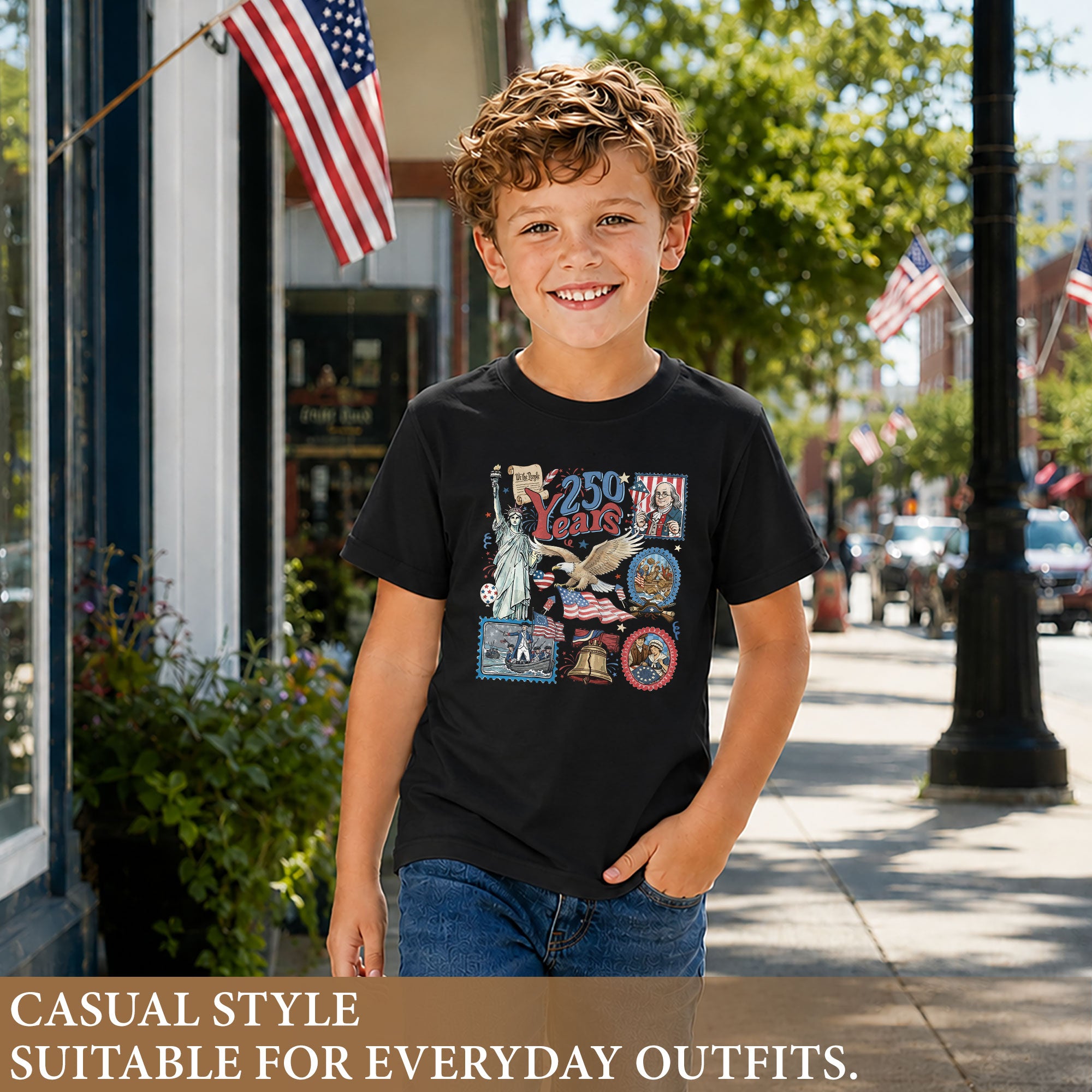 Kids Shirt 1776-2026 250th Anniversary Patriotic United States History Betsy Ross Tee