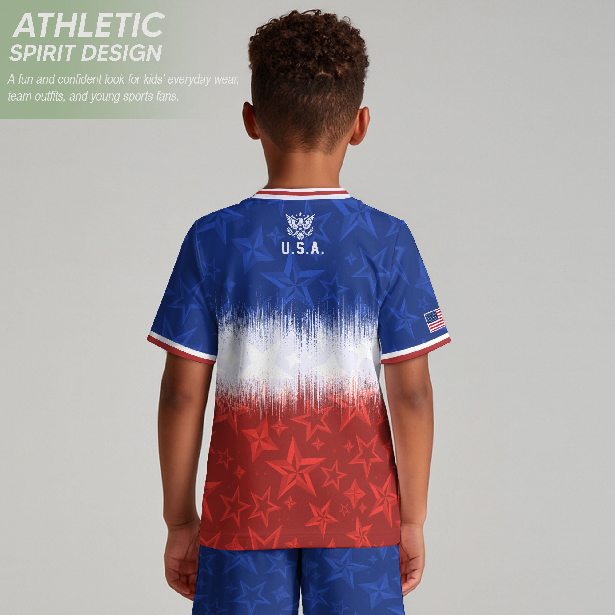 USA Kids Soccer Jersey Youth Blue White Red Tie Dye Stars Patriotic Football Shirt