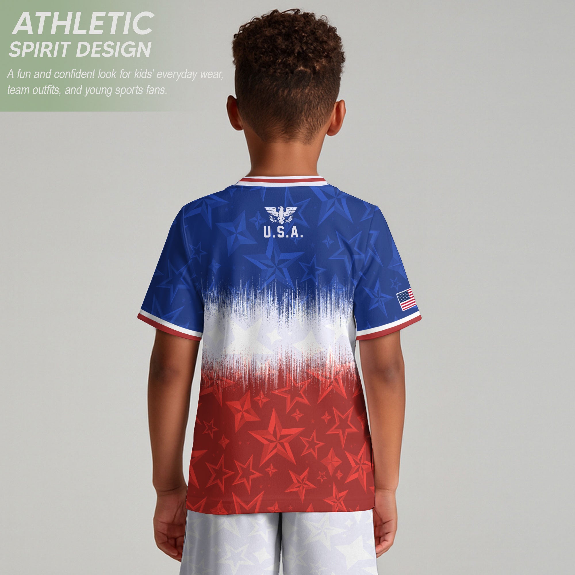 USA Kids Soccer Jersey Youth Blue White Red Tie Dye Stars Patriotic Football Shirt