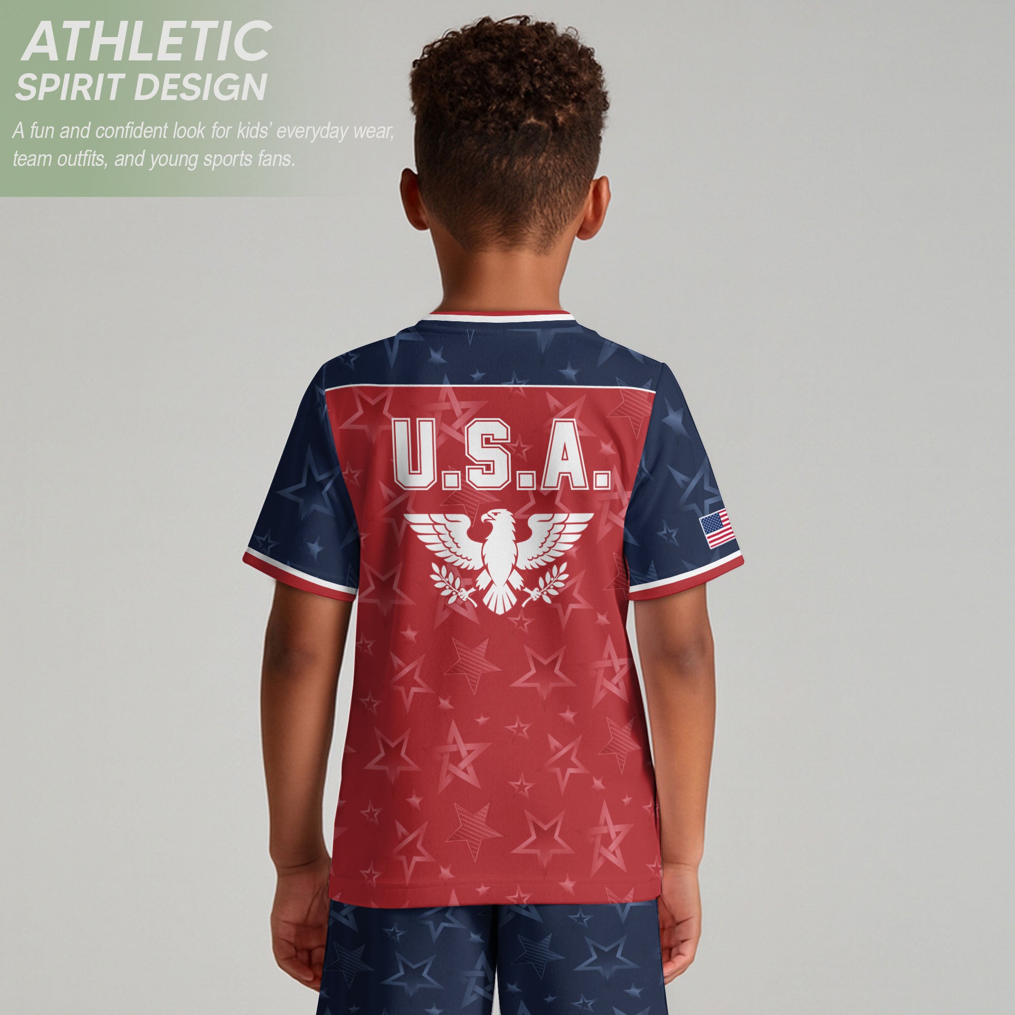 USA Kids Soccer Jersey Youth Red Blue Raglan Patriotic Stars Eagle Football Shirt