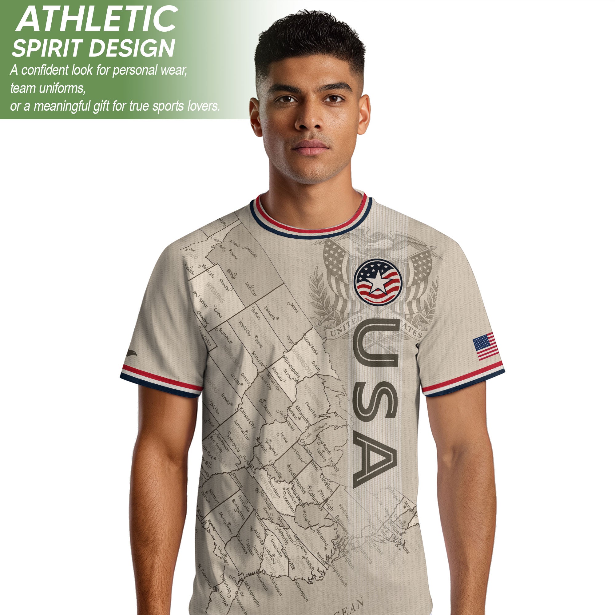 USA Soccer Jersey Navy Vintage US Map American Flag Shirt Patriotic Beige Soccer Fan