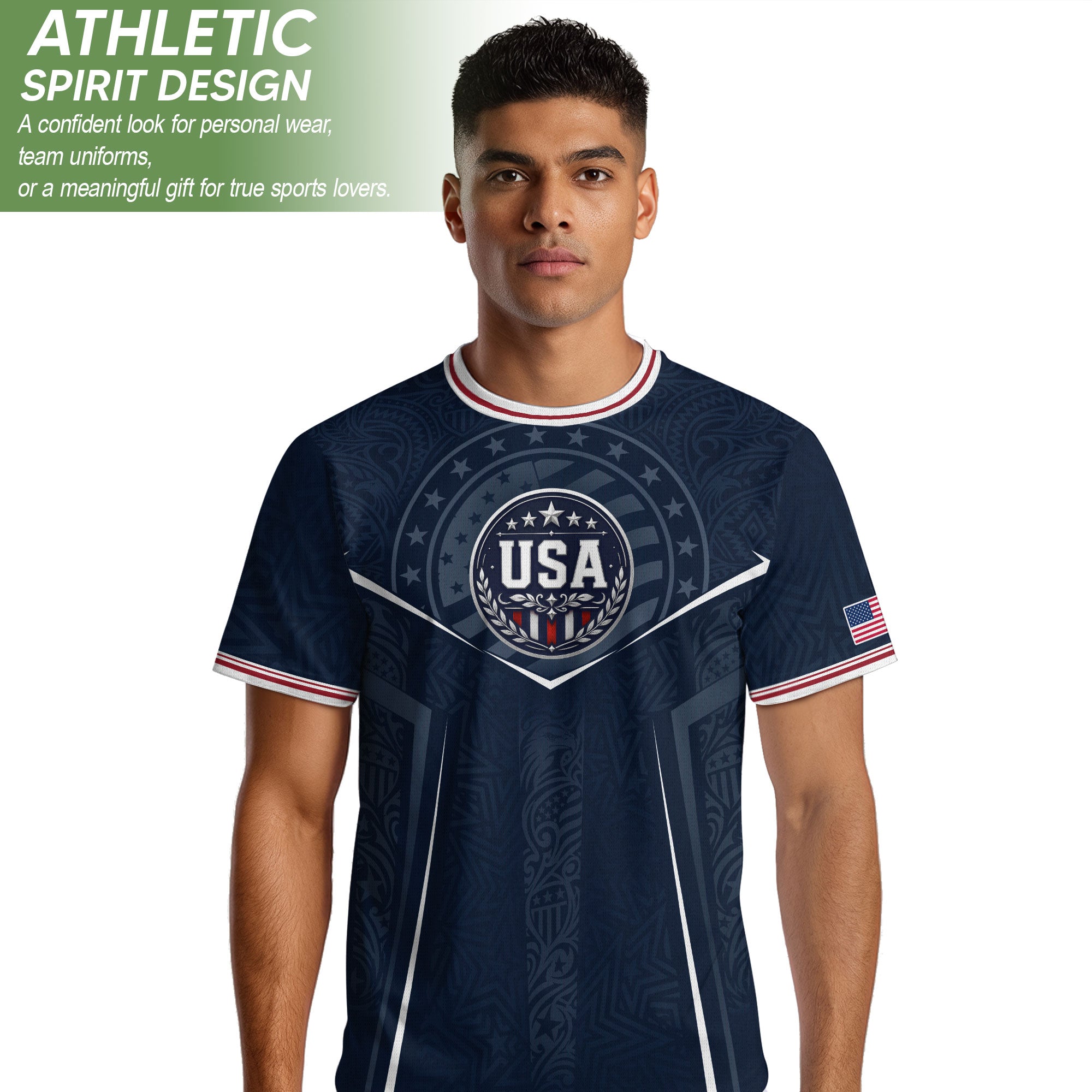 USA Soccer Jersey Navy Blue American Flag Shirt Patriotic Eagle Shield Fan Tee