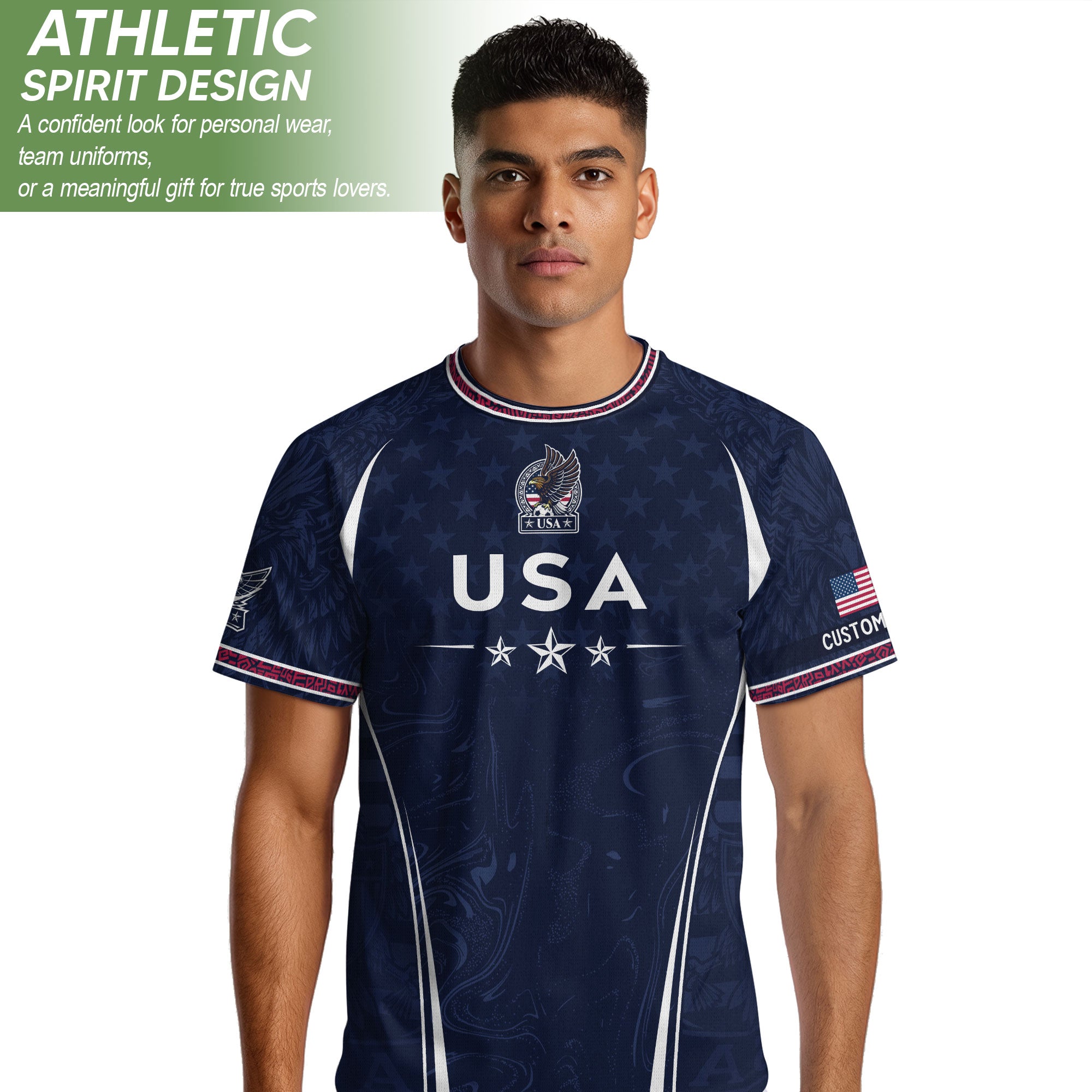Men Athletic Sport T Shirt Outfits Personalized Custom Name USA Stars Soccer Jersey