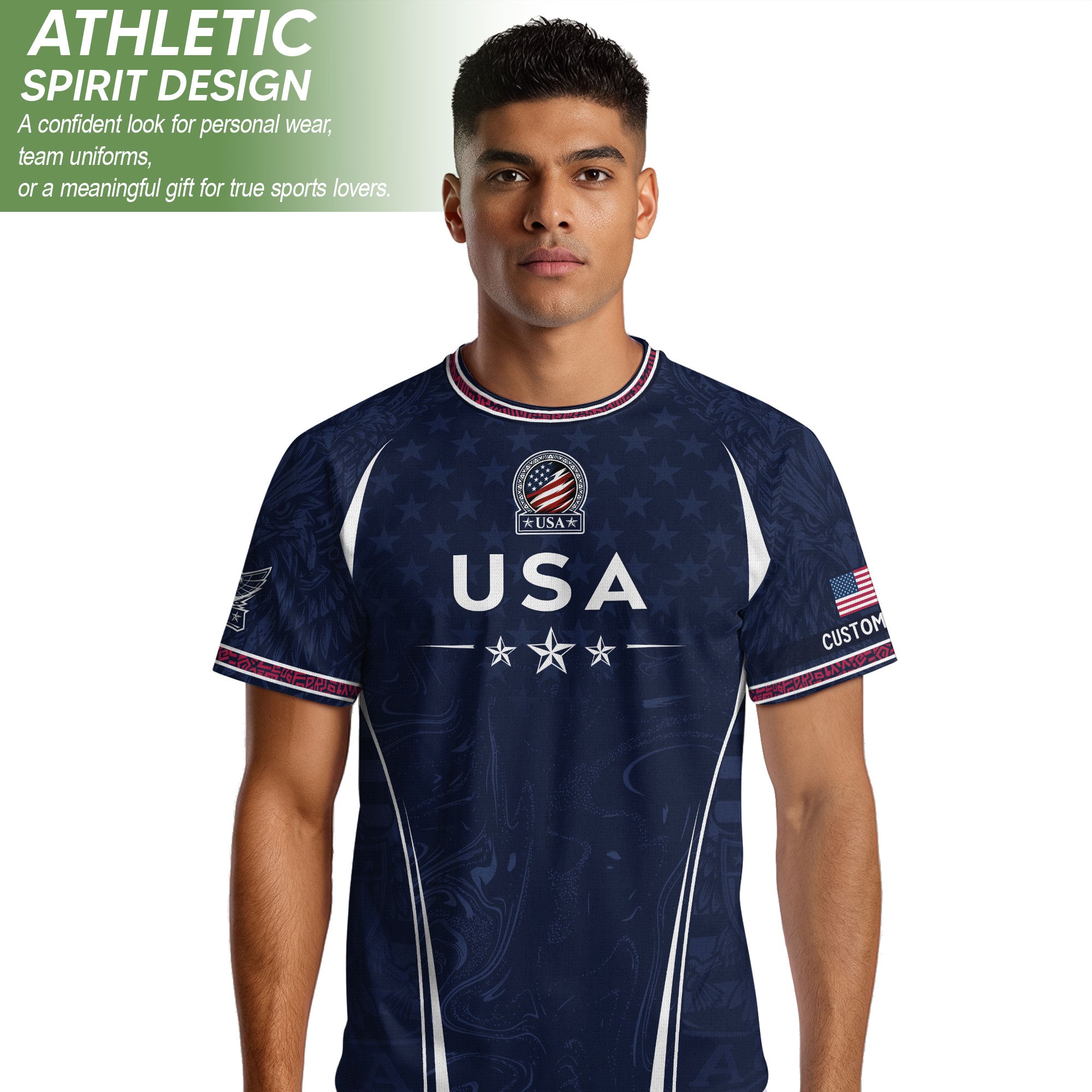 Men Athletic Sport T Shirt Outfits Personalized Custom Name USA Stars Soccer Jersey