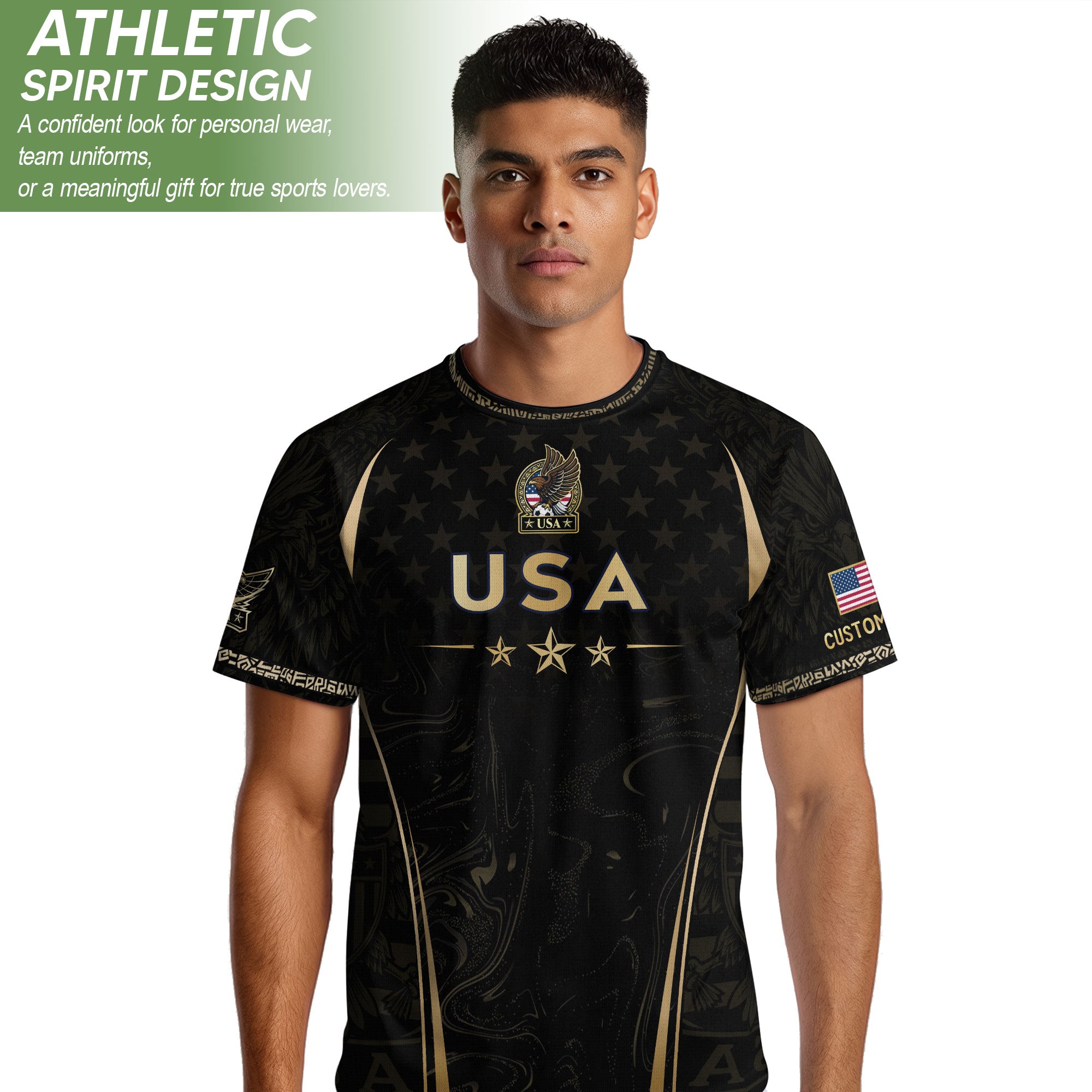 Men Sport T Shirt Outfits Personalized Custom Name USA Metallic Stars Soccer Jersey