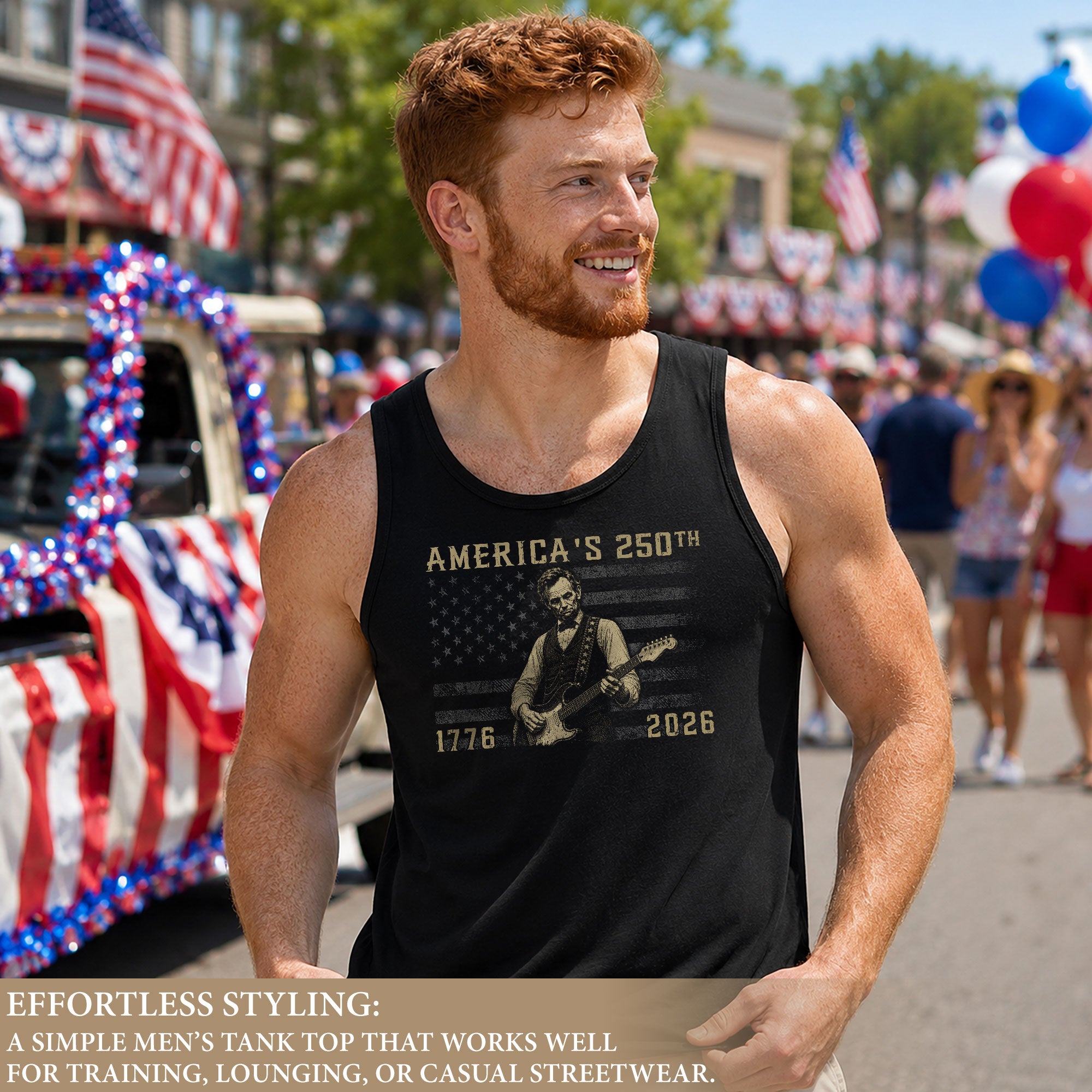 Blackout Flag Lincoln Guitar Tank Top 1776-2026 Patriotic Vintage Men Graphic Gym Shirt