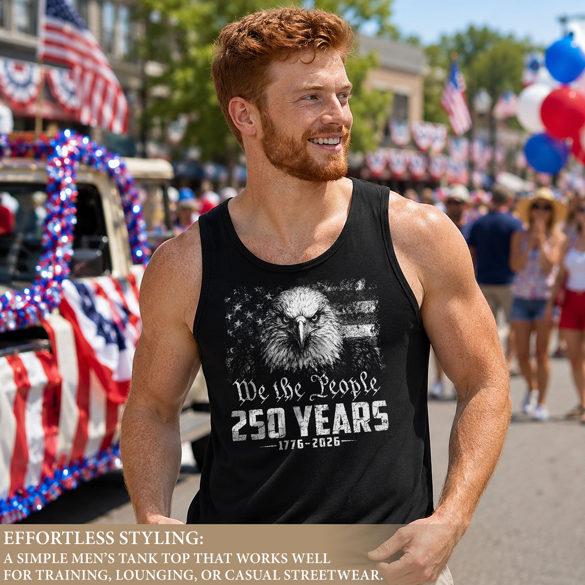 USA 1776-2026 Mens Tank Top Patriotic 250 Years Bald Eagle Vintage American Flag