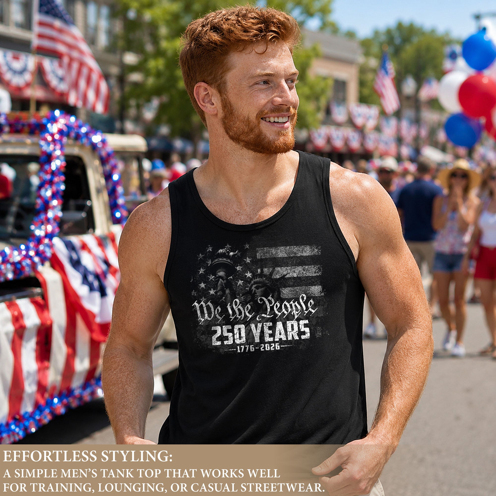 USA 1776-2026 Mens Tank Top Patriotic 250 Years Liberty Vintage American Flag
