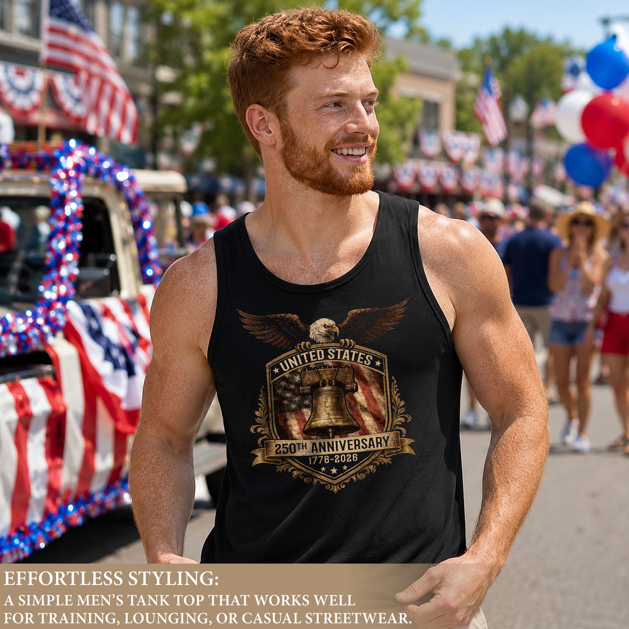 Independence 1776-2026 Mens Tank Top Patriotic 250 Years Eagle Golden Shield