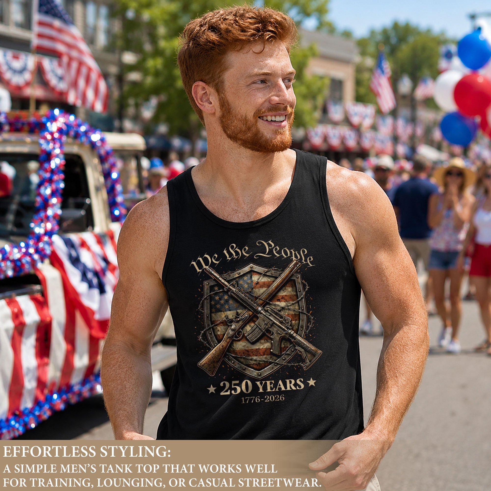 Tank Top Men We The People 1776-2026 250 Years 2nd Amendment Patriotic Rifle Shield Vest