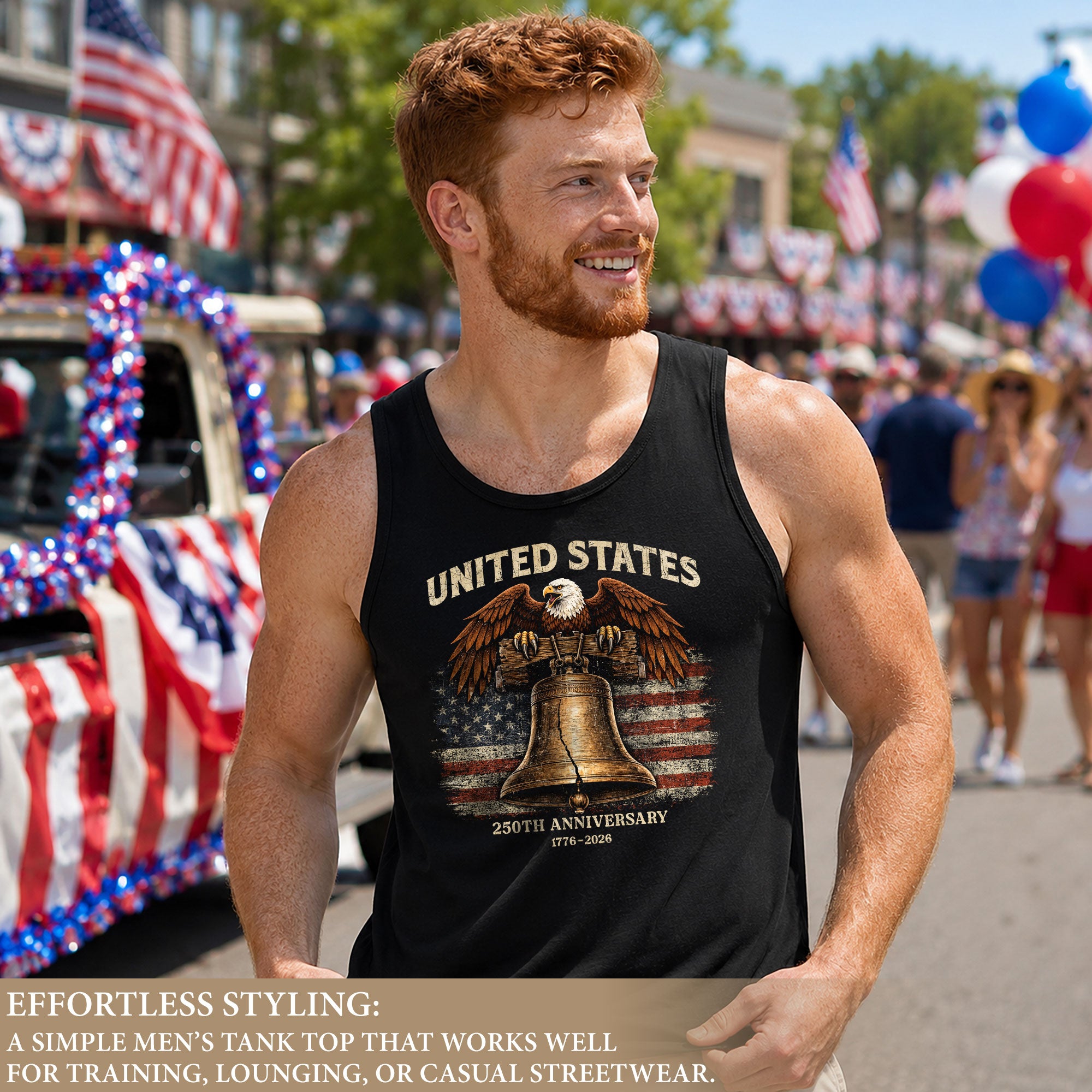Tank Top Men Liberty Bell Bald Eagle 1776-2026 United States 250th Anniversary Patriotic Vest
