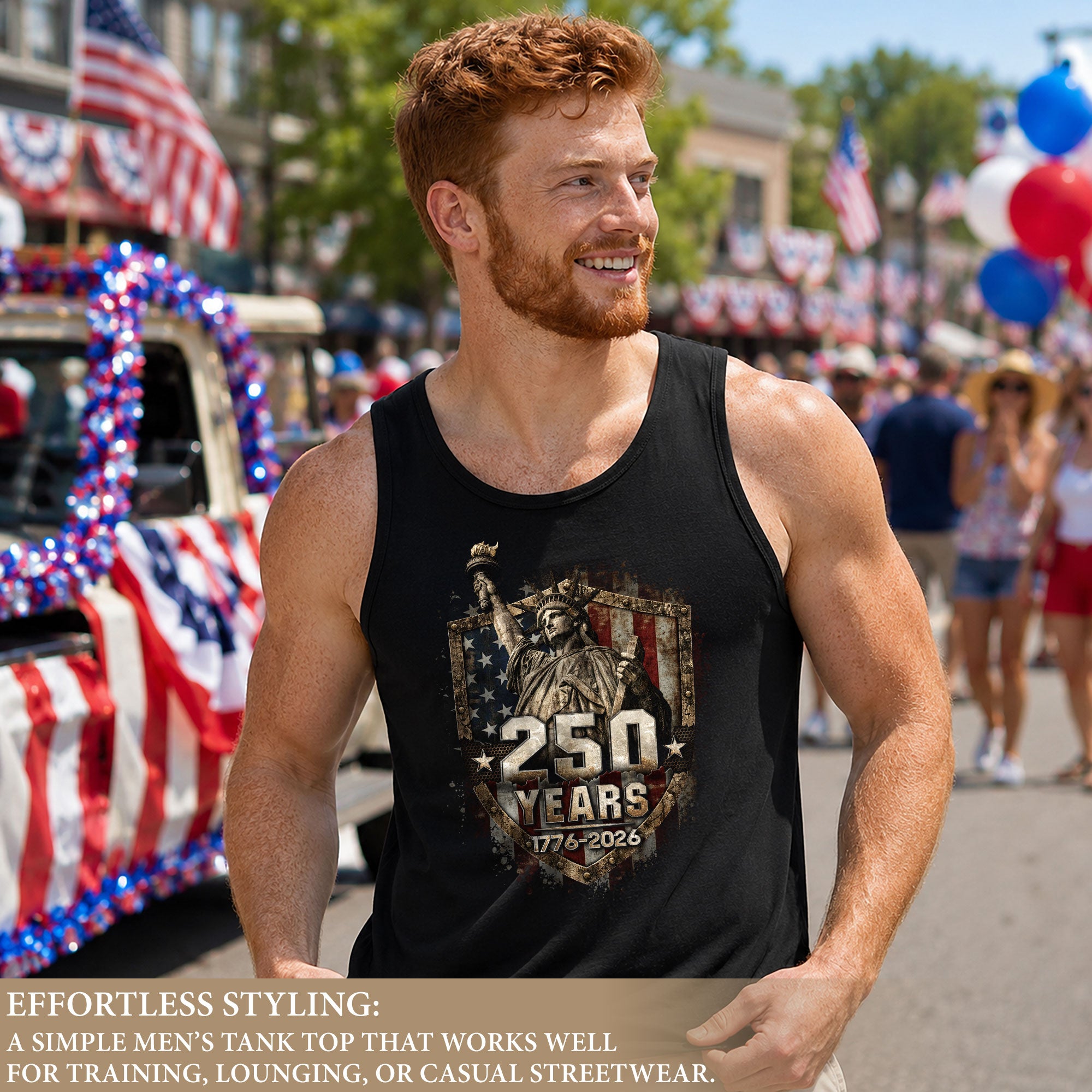Statue of Liberty Shield Tank Top 1776-2026 Patriotic Retro Men Graphic Sleeveless Shirt