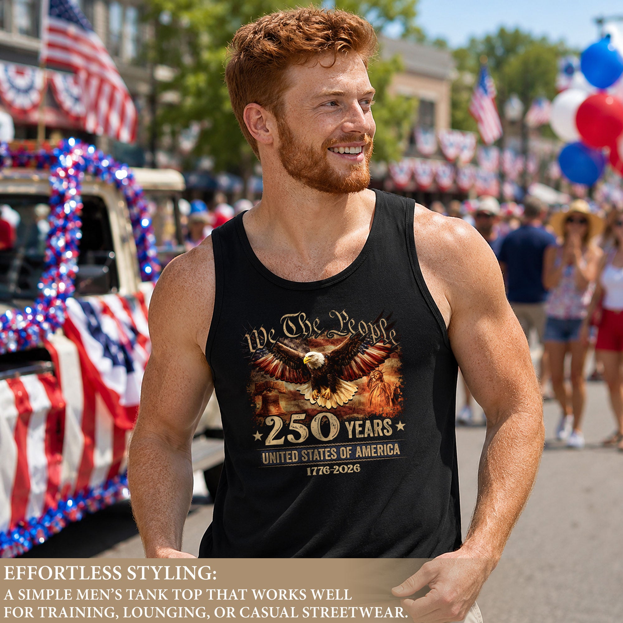 We The People Eagle Tank Top 1776-2026 Liberty Bell Patriotic Men Graphic Shirt