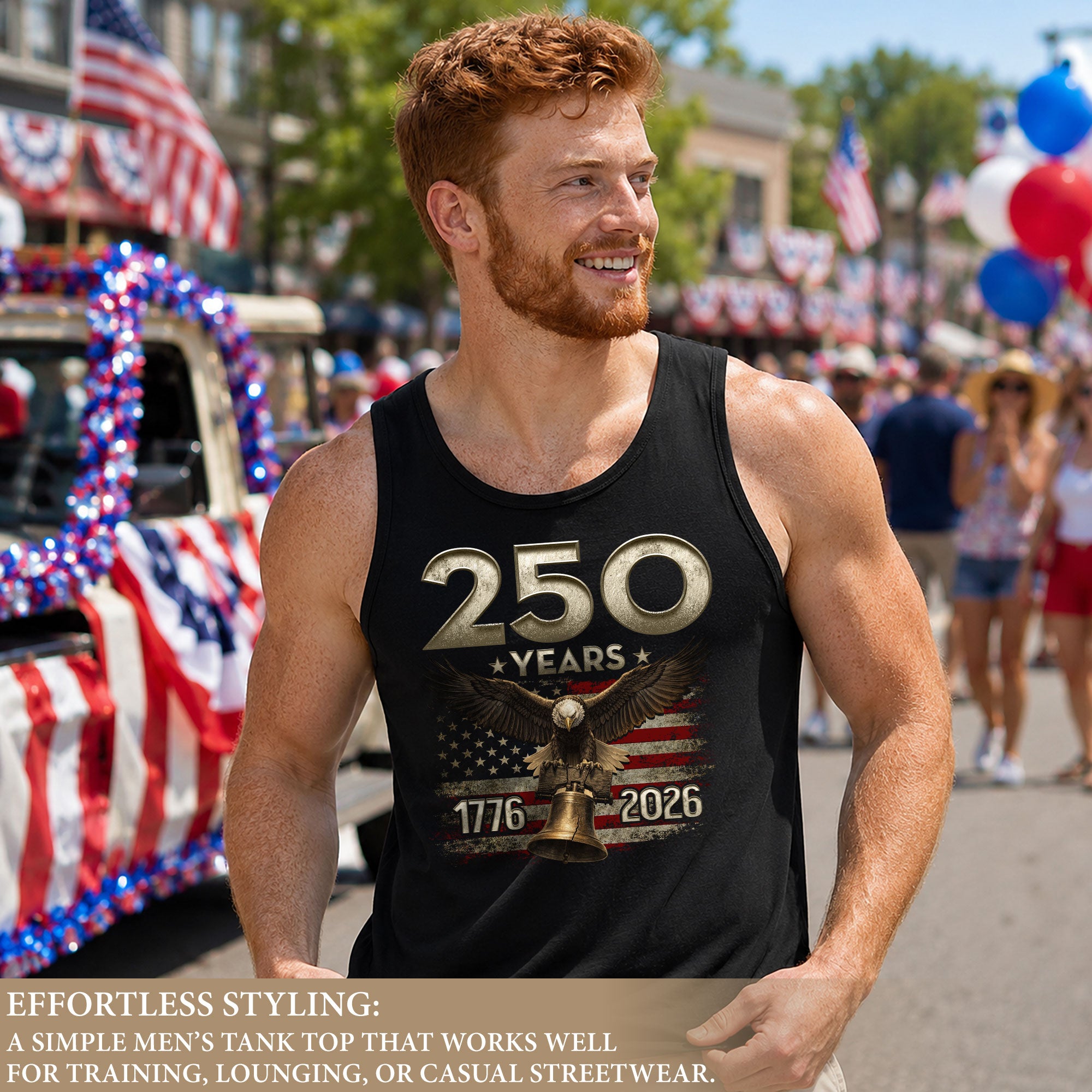 Patriotic Men Tank Top 1776-2026 250 Years Bald Eagle Liberty Bell American Flag Shirt