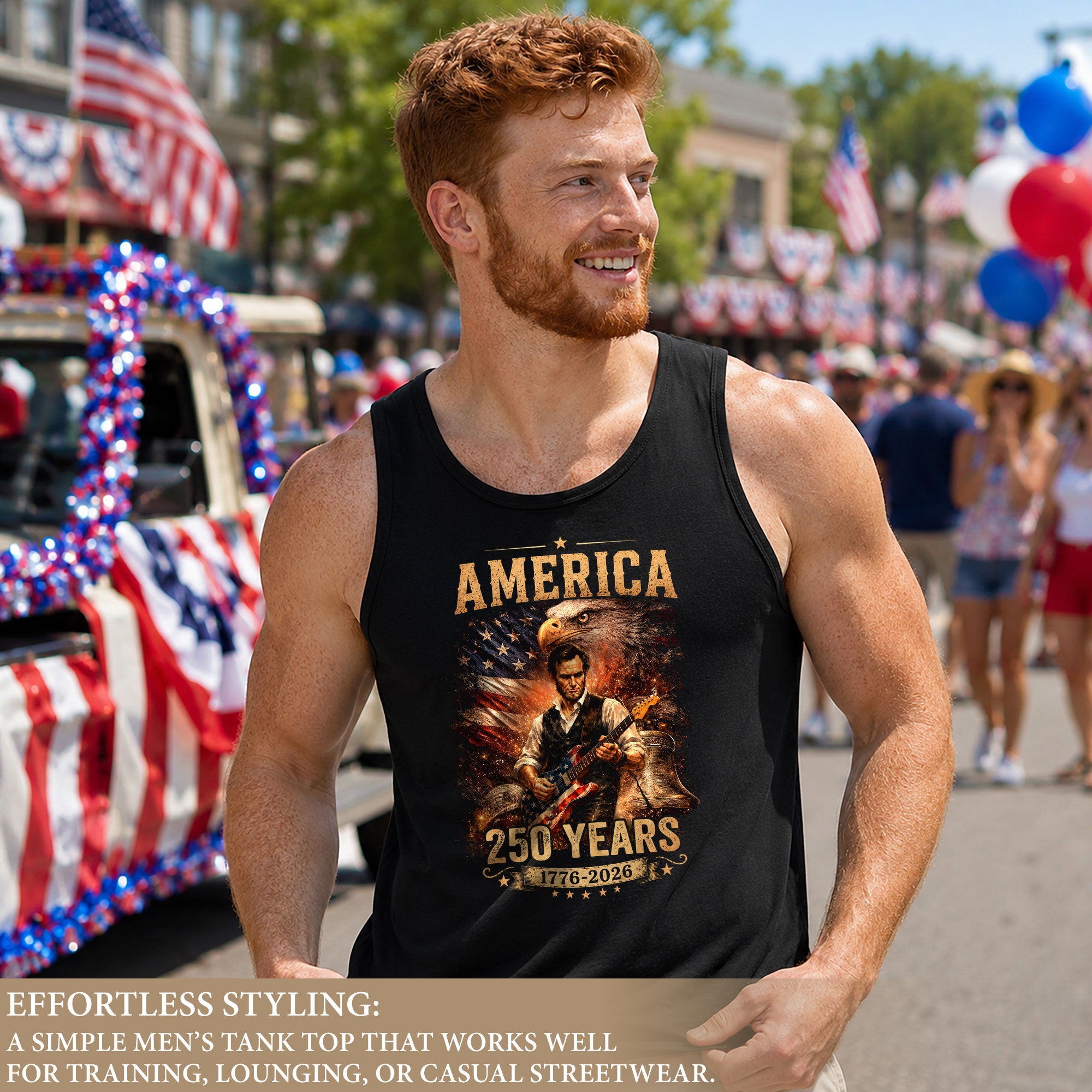 Eagle Abraham Lincoln Guitar Tank Top 1776-2026 Patriotic Vintage Men Graphic Gym Shirt