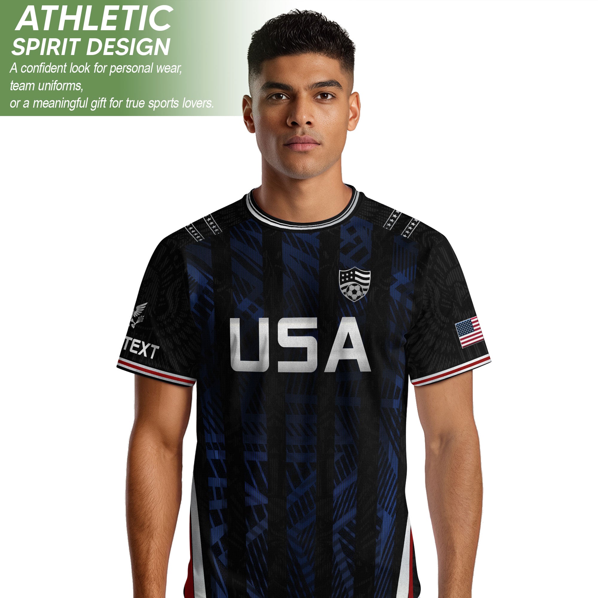 USA Soccer Jersey Custom Name Number Patriotic Black Stripes Football Team Shirt