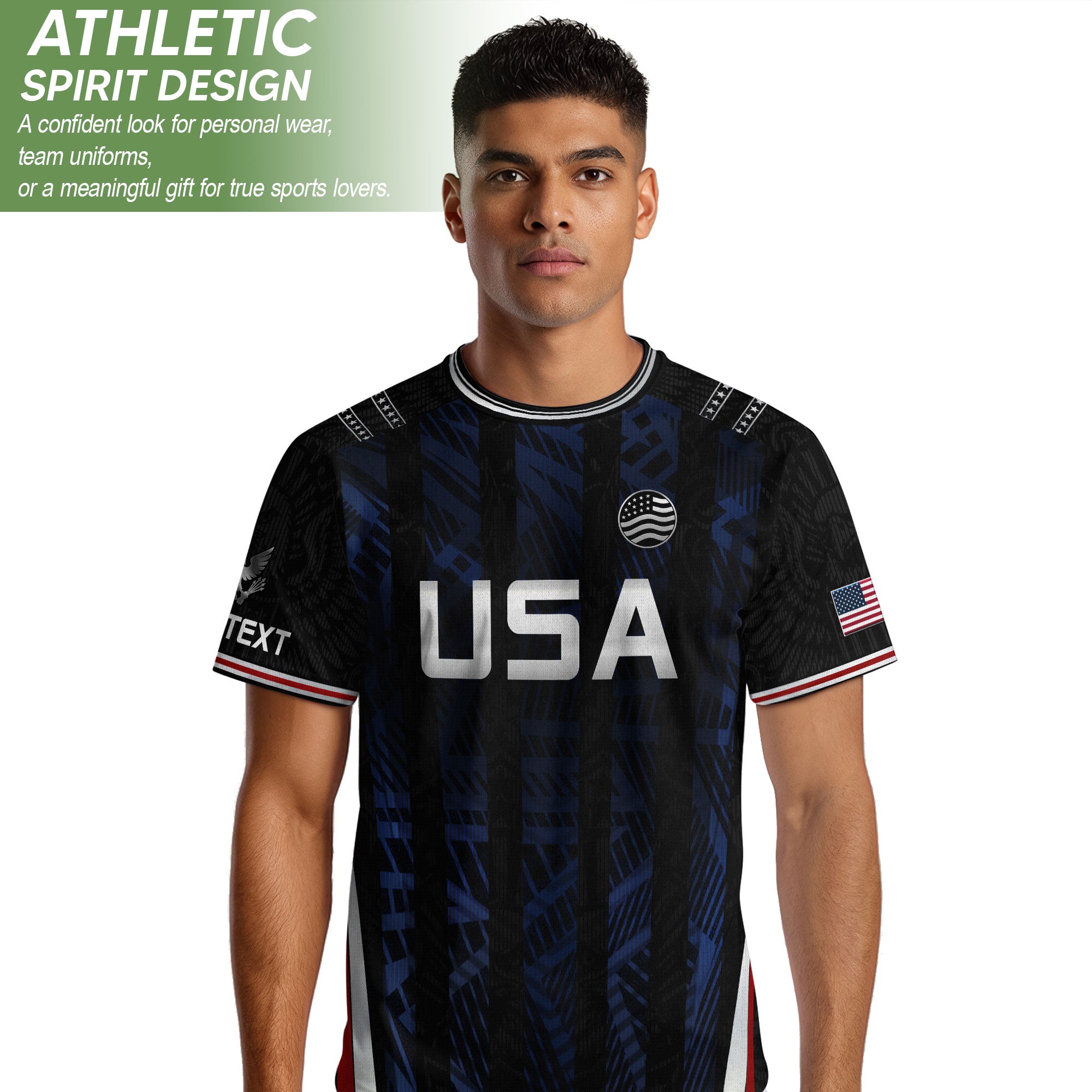 USA Soccer Jersey Custom Name Number Patriotic Black Stripes Football Team Shirt