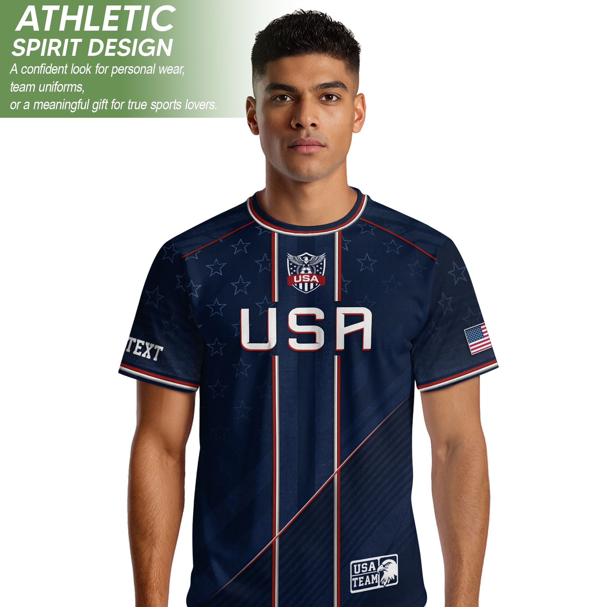 USA Team Football Shirt Custom Name Number Patriotic Navy Blue Stripes Athletic Sportswear
