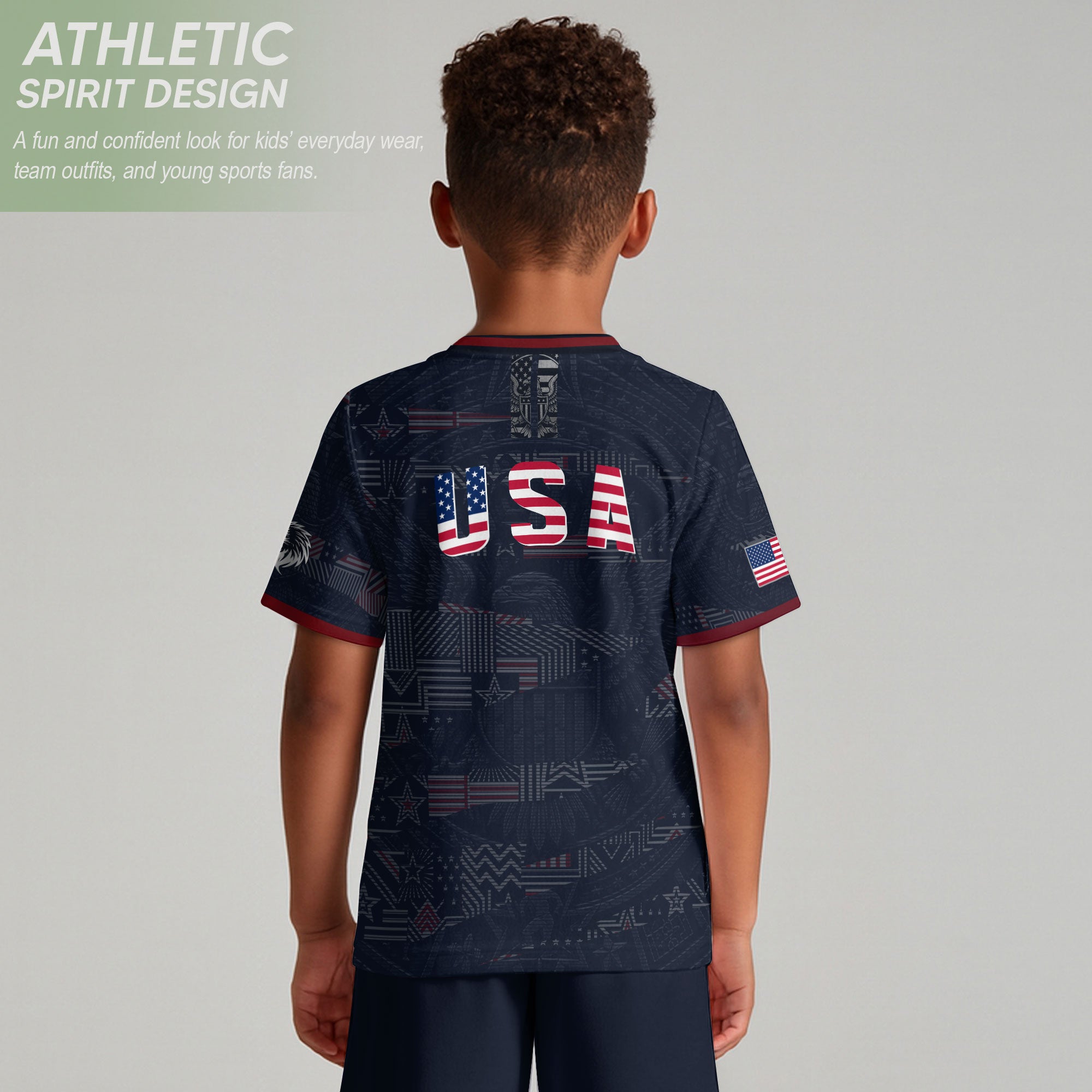 USA Kid Navy Soccer Jersey American Flag Eagle Football Shirt Graphic Youth
