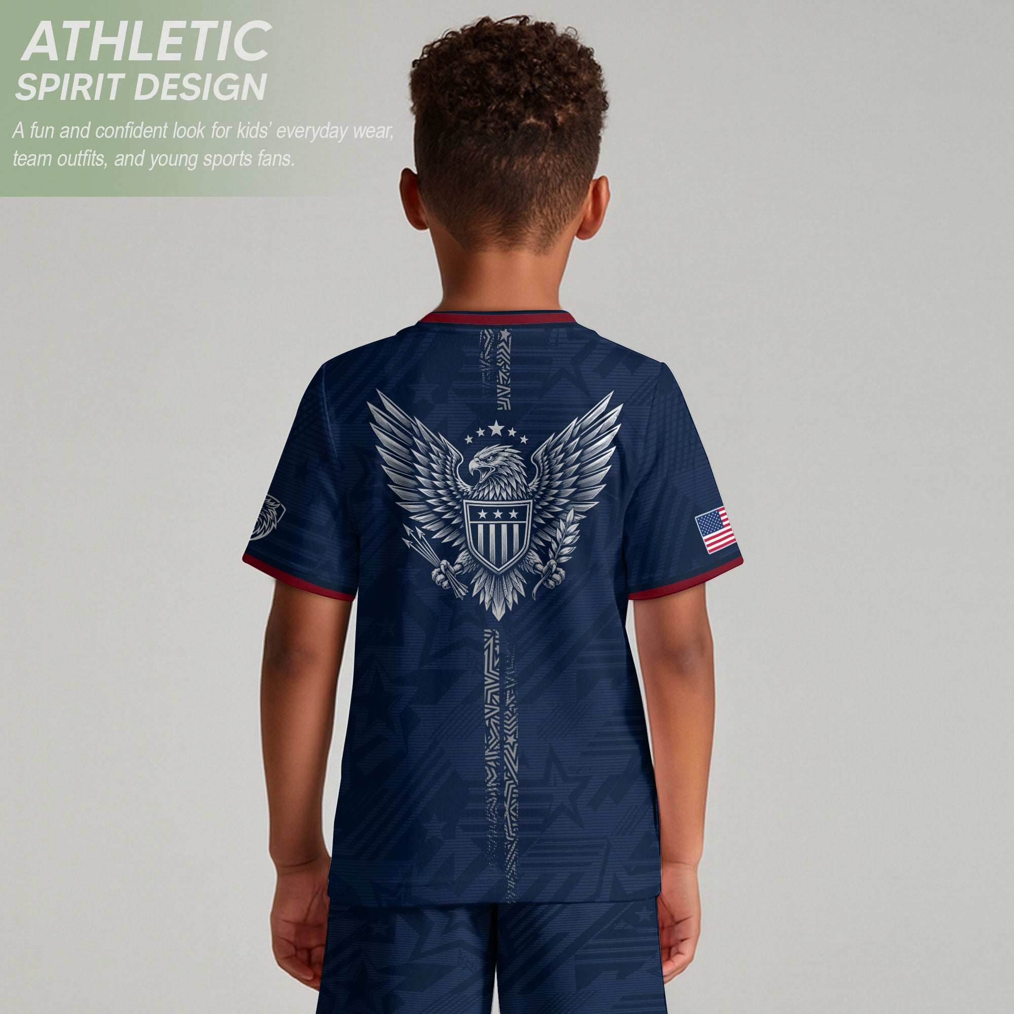 USA Kid Soccer Jersey Majestic Eagle Holding Flag Football Shirt Navy Youth Sports Top