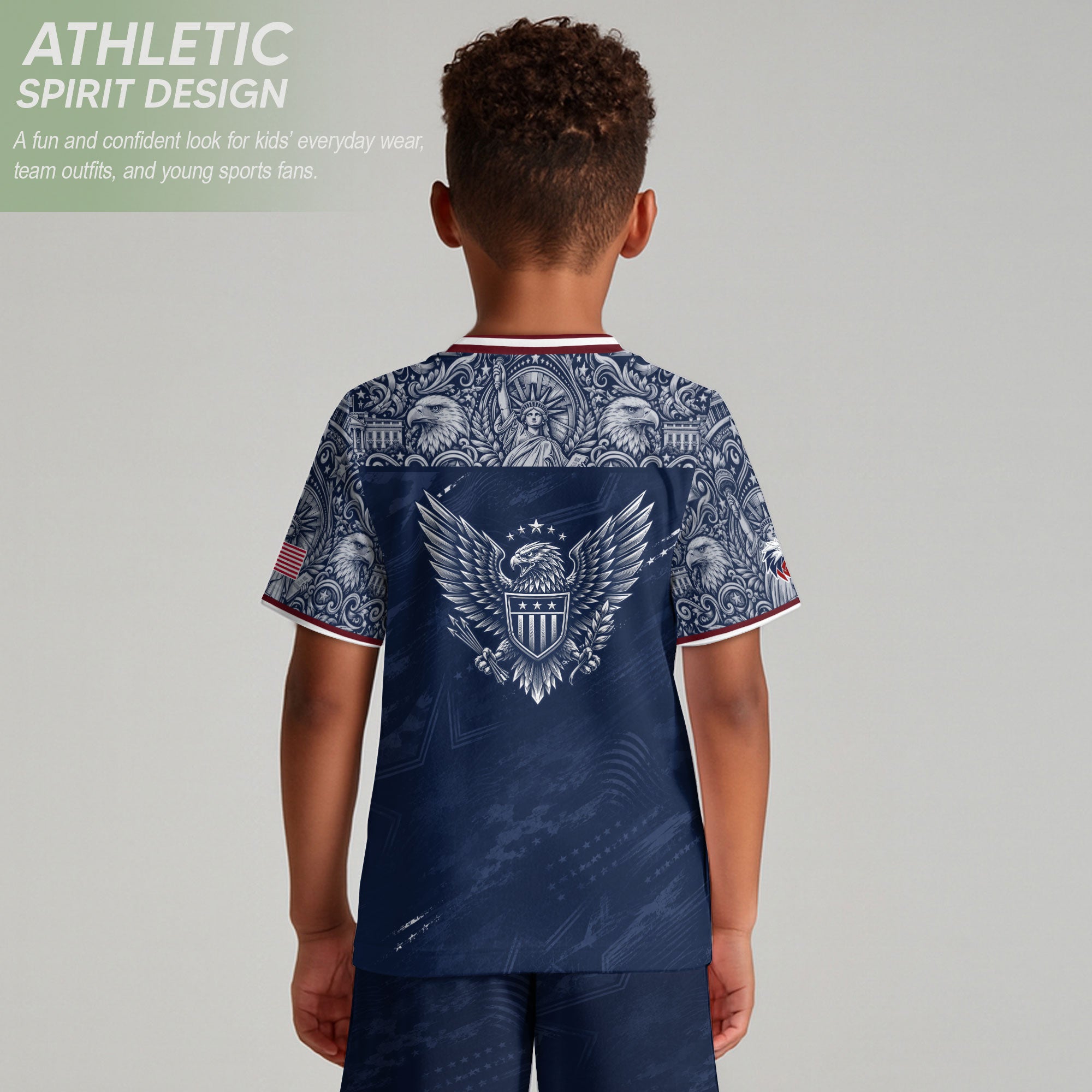 USA Kid Soccer Jersey Statue of Liberty Eagle Football Shirt Navy Youth Graphic Top