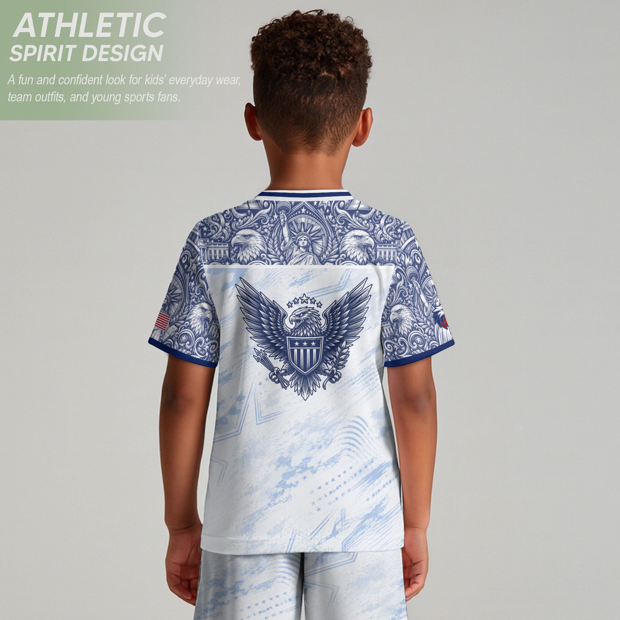 USA Kid Soccer Jersey Statue of Liberty Eagle Football Shirt White Youth Graphic Top