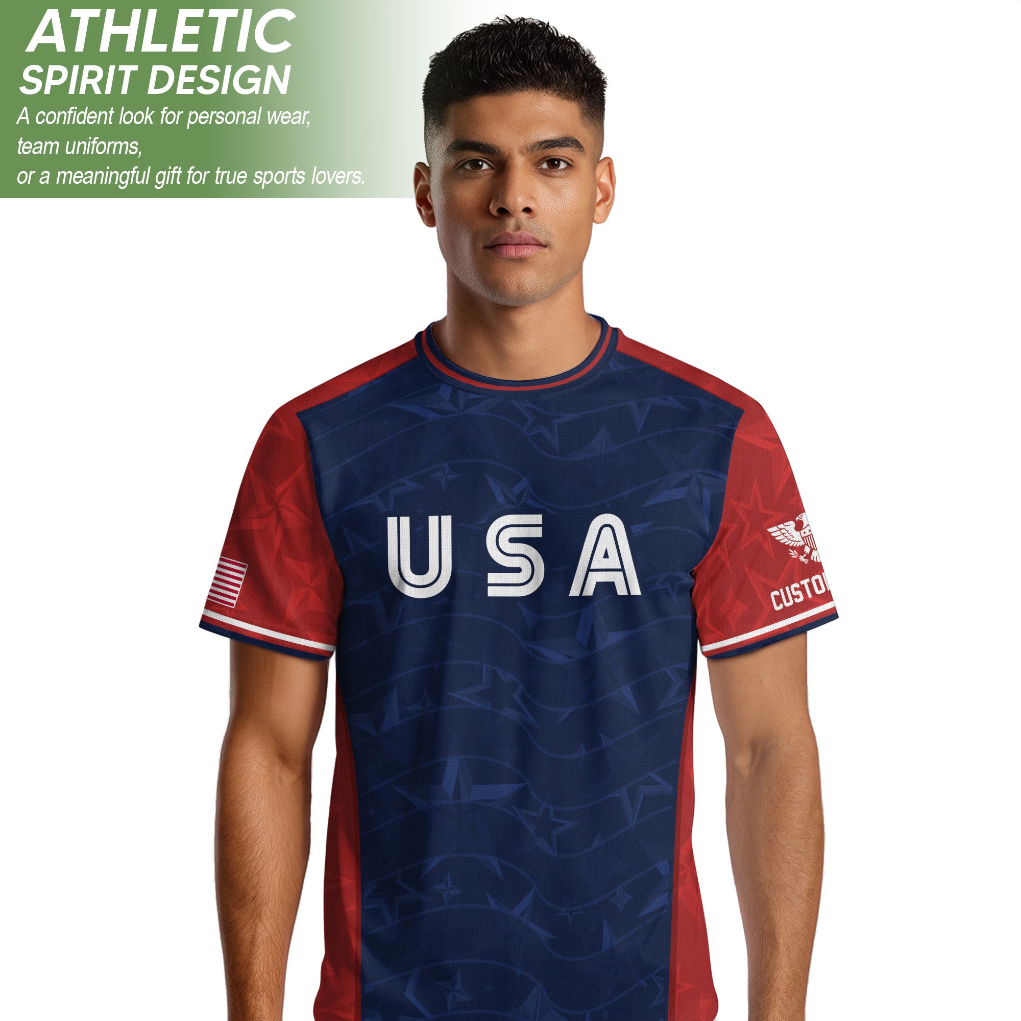 Custom Name Number USA Soccer Jersey Patriotic Stars Stripes Sports Team Shirt
