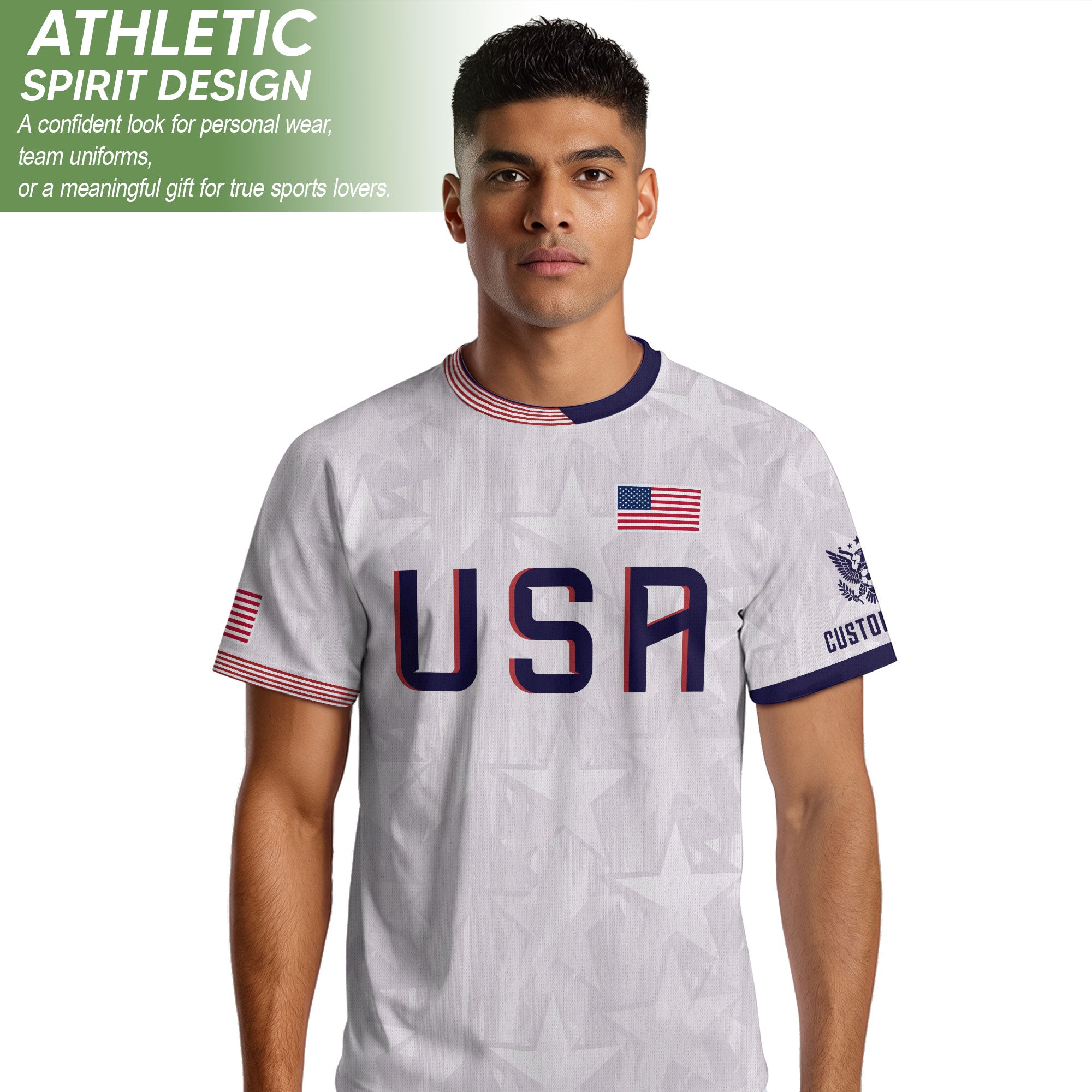 Personalized USA Soccer Jersey White Custom Name Number Patriotic Outdoor Sportswear