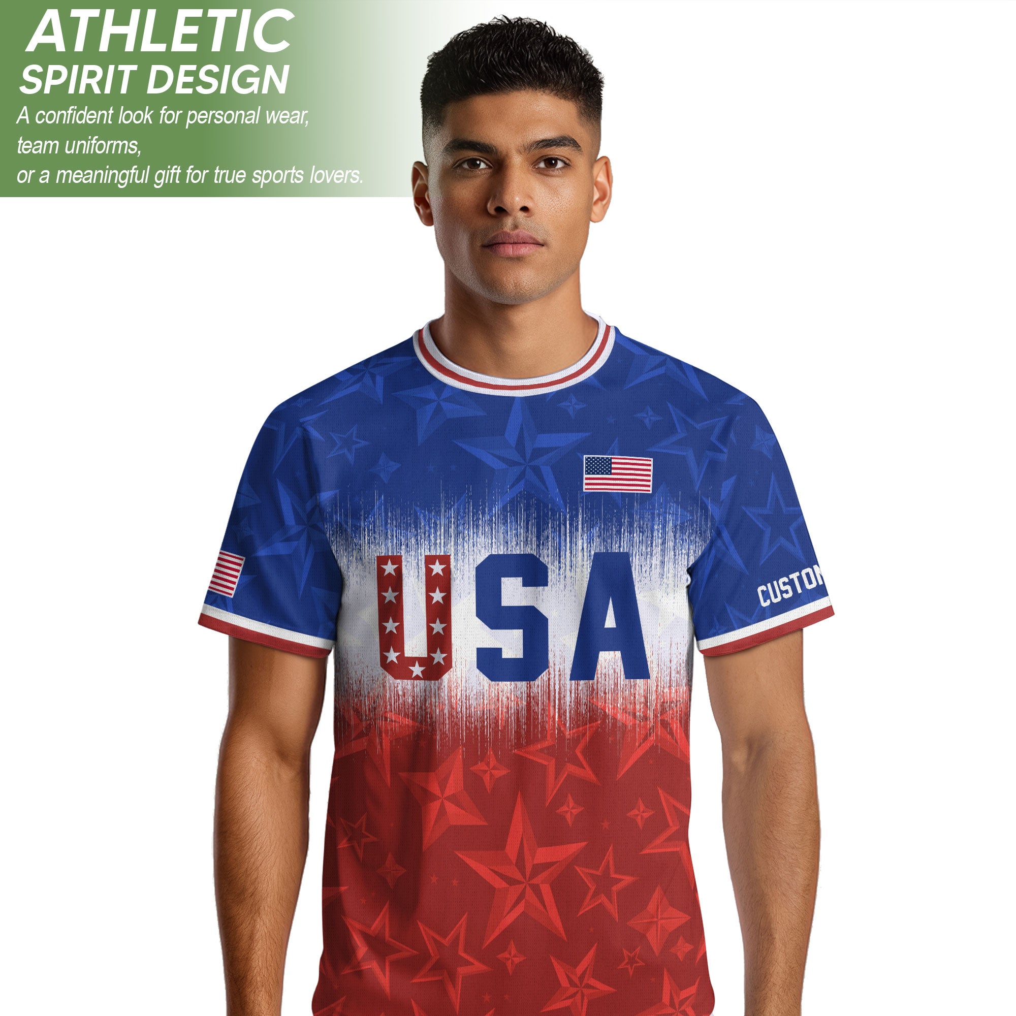 Customized USA Soccer Jersey Crewneck Ombre Stars Patriotic Graphic Tee Athletic Top