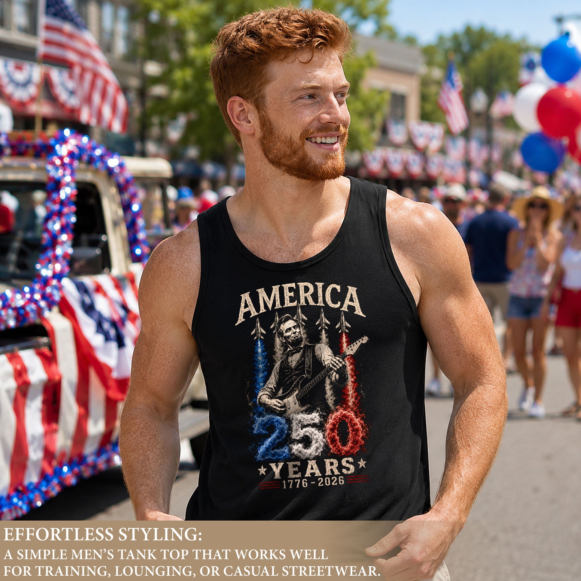 Men 250 Years Celebration Tank Top Cool Abraham Lincoln Rocker Graphic Gym Shirt