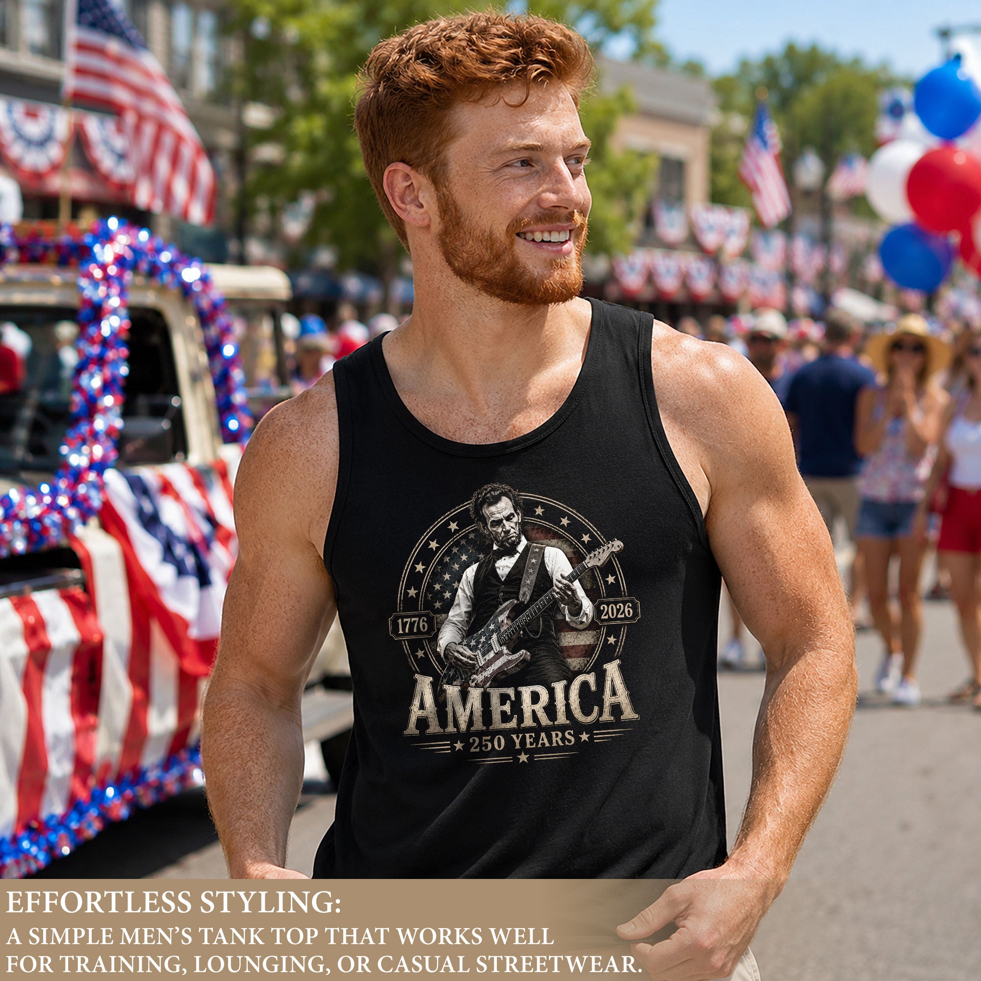 Abraham Lincoln Guitar Mens Tank Top Cool Stars Stripes 250 Years Heritage Shirt